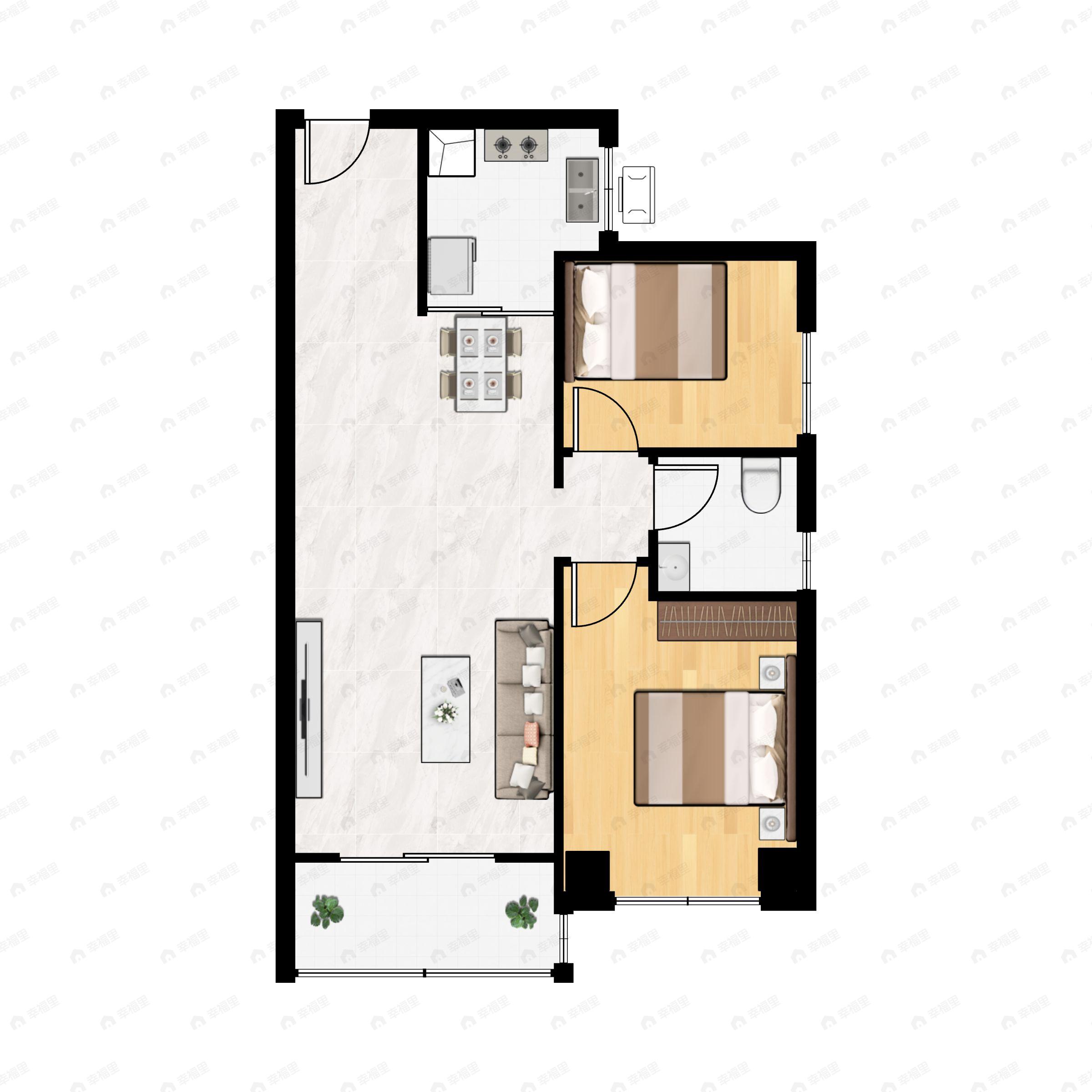 2室2厅1卫建面69平东南户型图