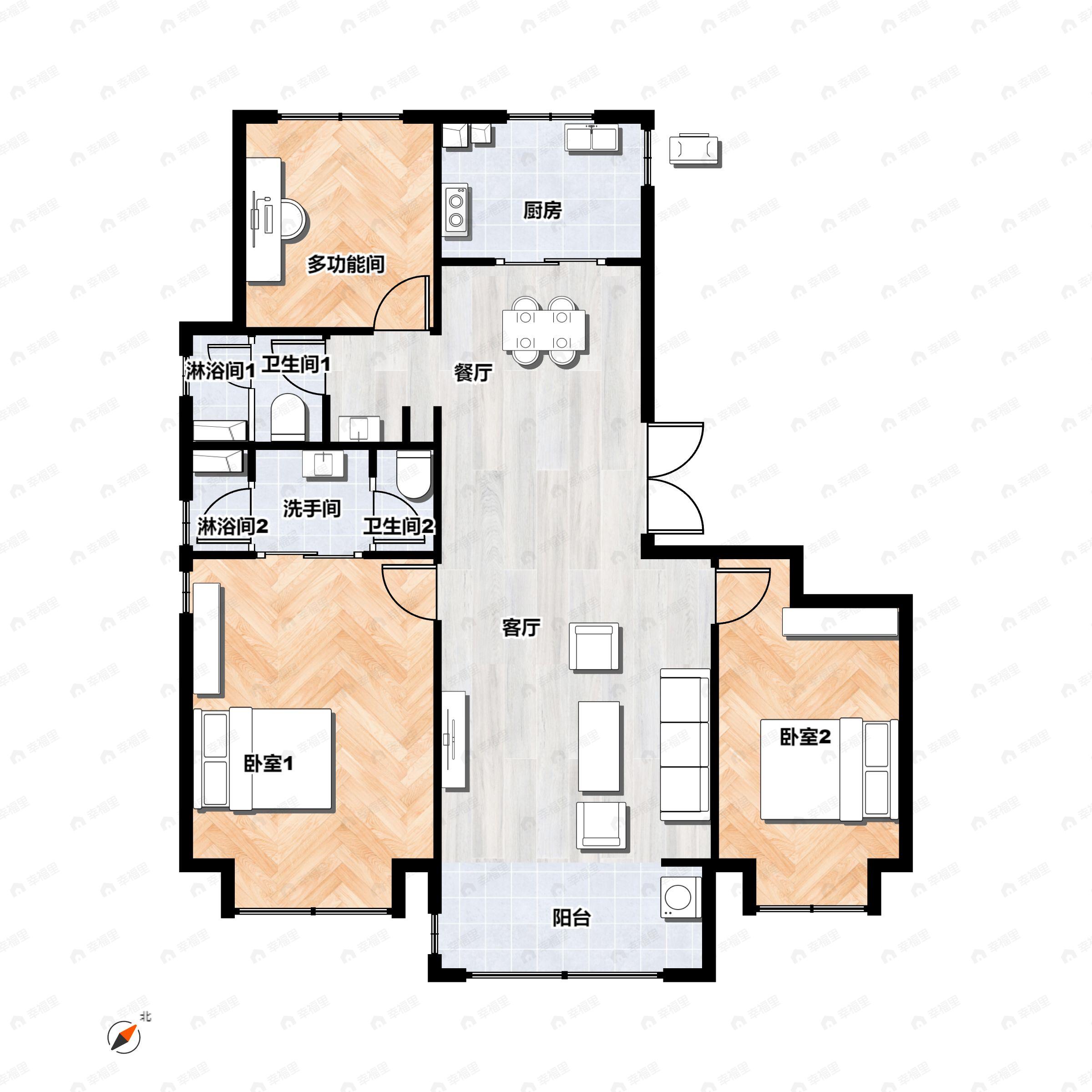 3室2厅2卫建面136平南|北户型图