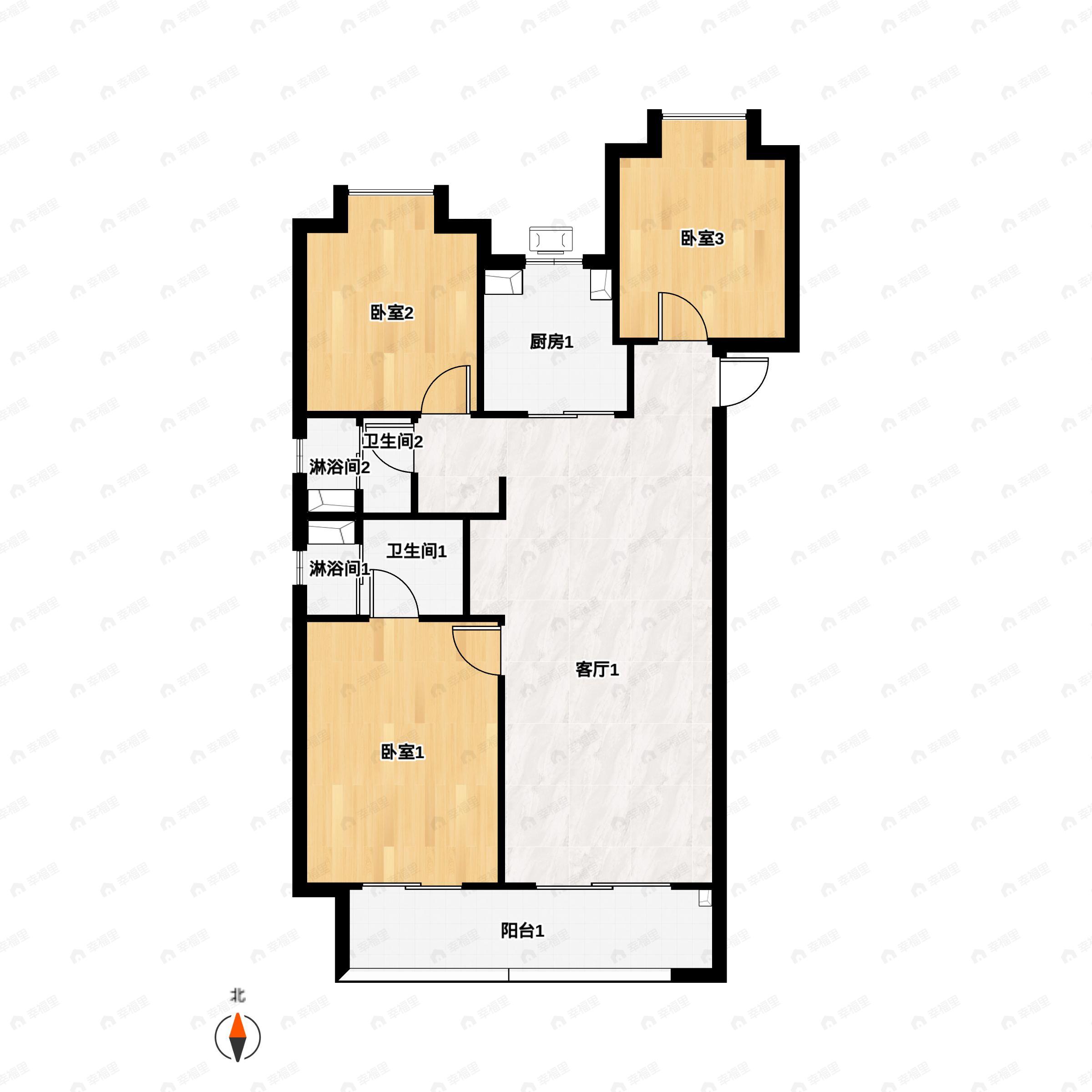 3室2厅2卫建面123平户型图