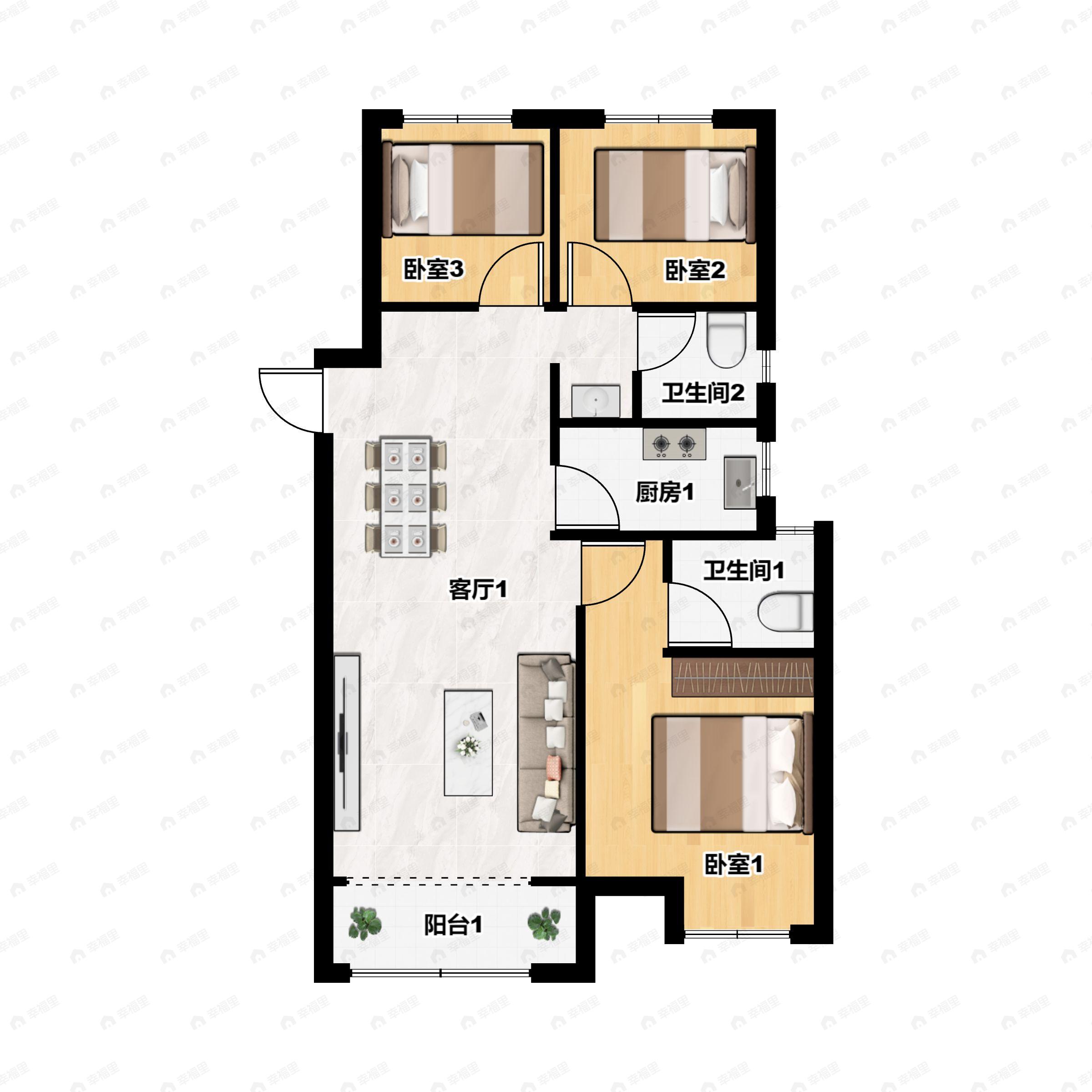 3室2厅2卫建面115平户型图
