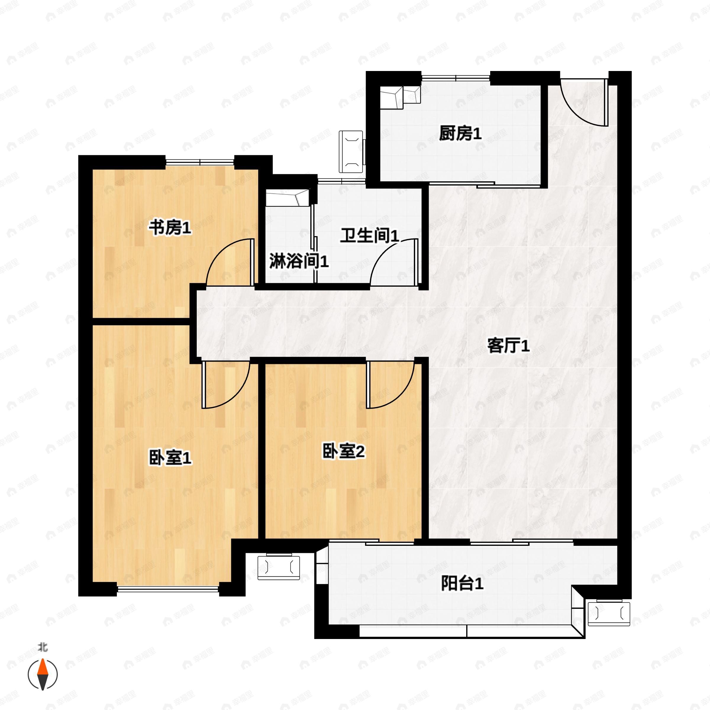 3室2厅1卫建面90平户型图