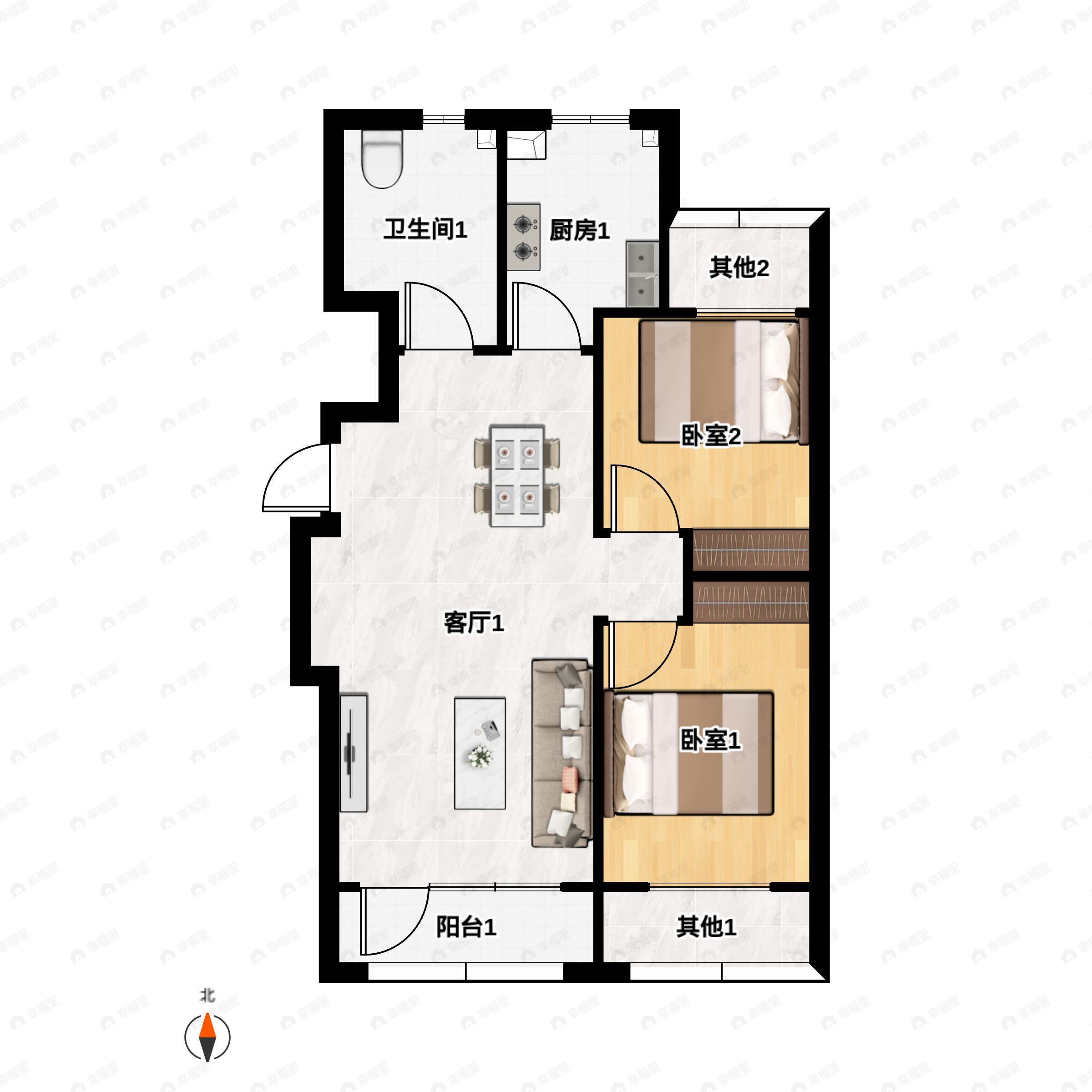 2室2厅1卫建面87平户型图