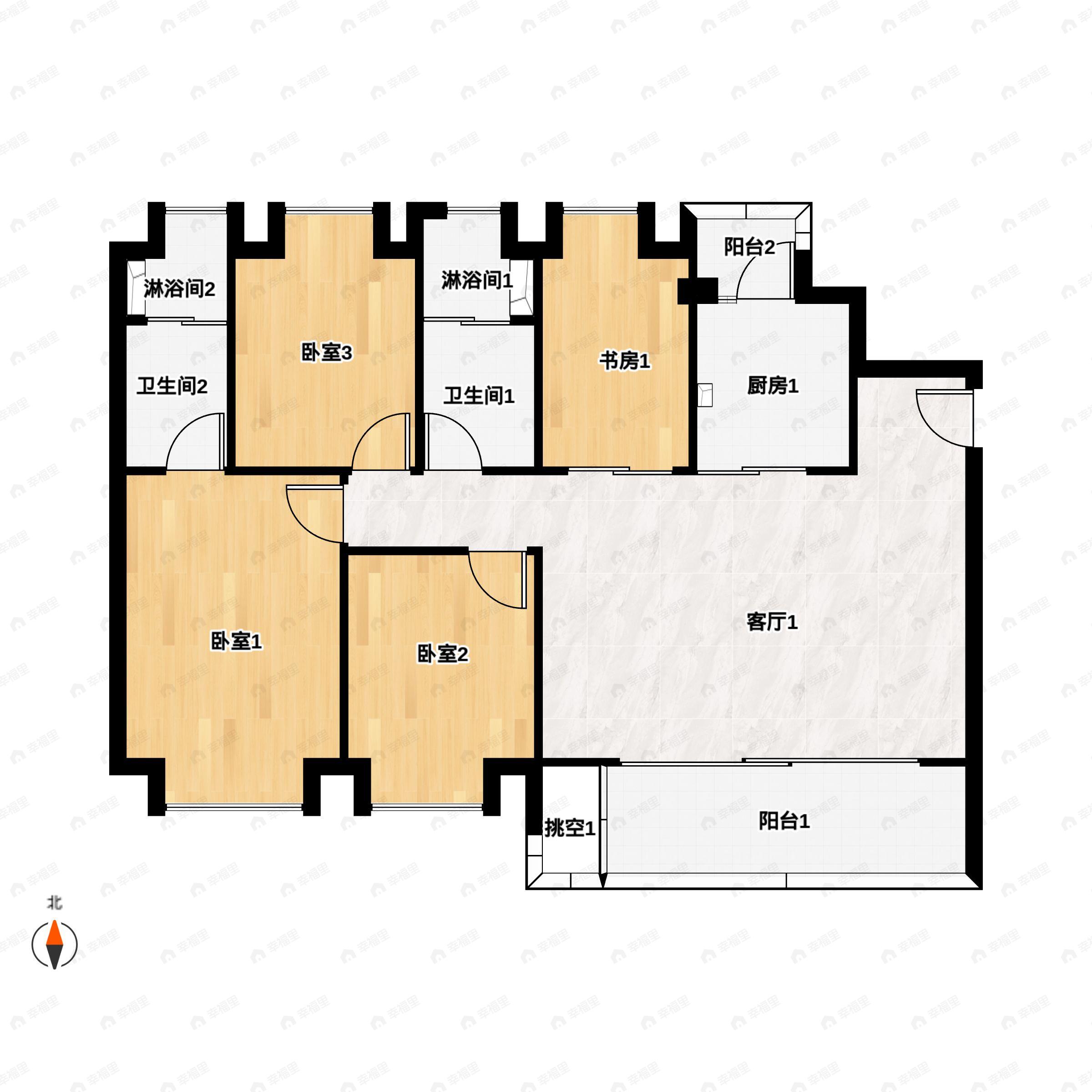 4室2厅2卫建面143平北|南户型图