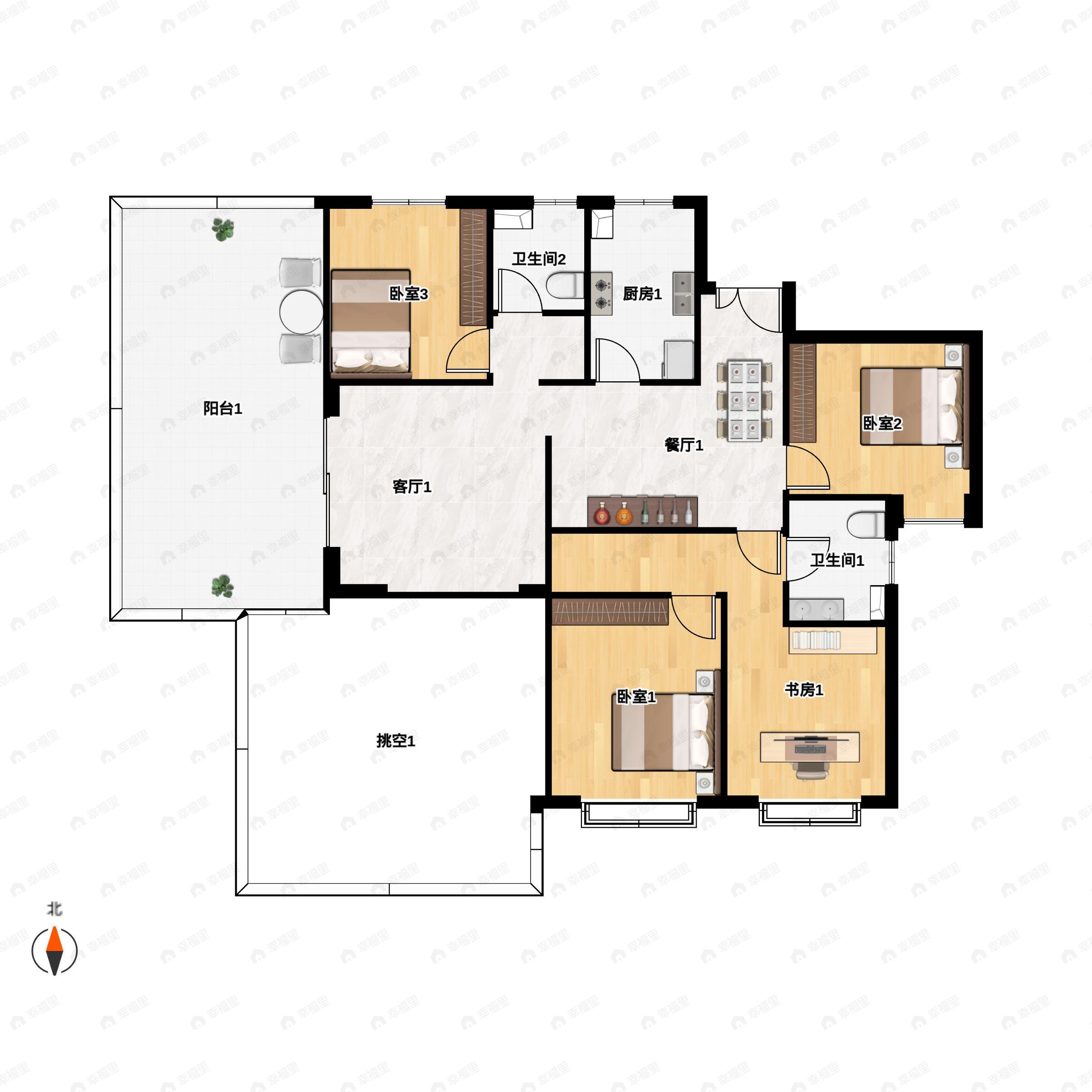4室2厅2卫建面185平南|北户型图