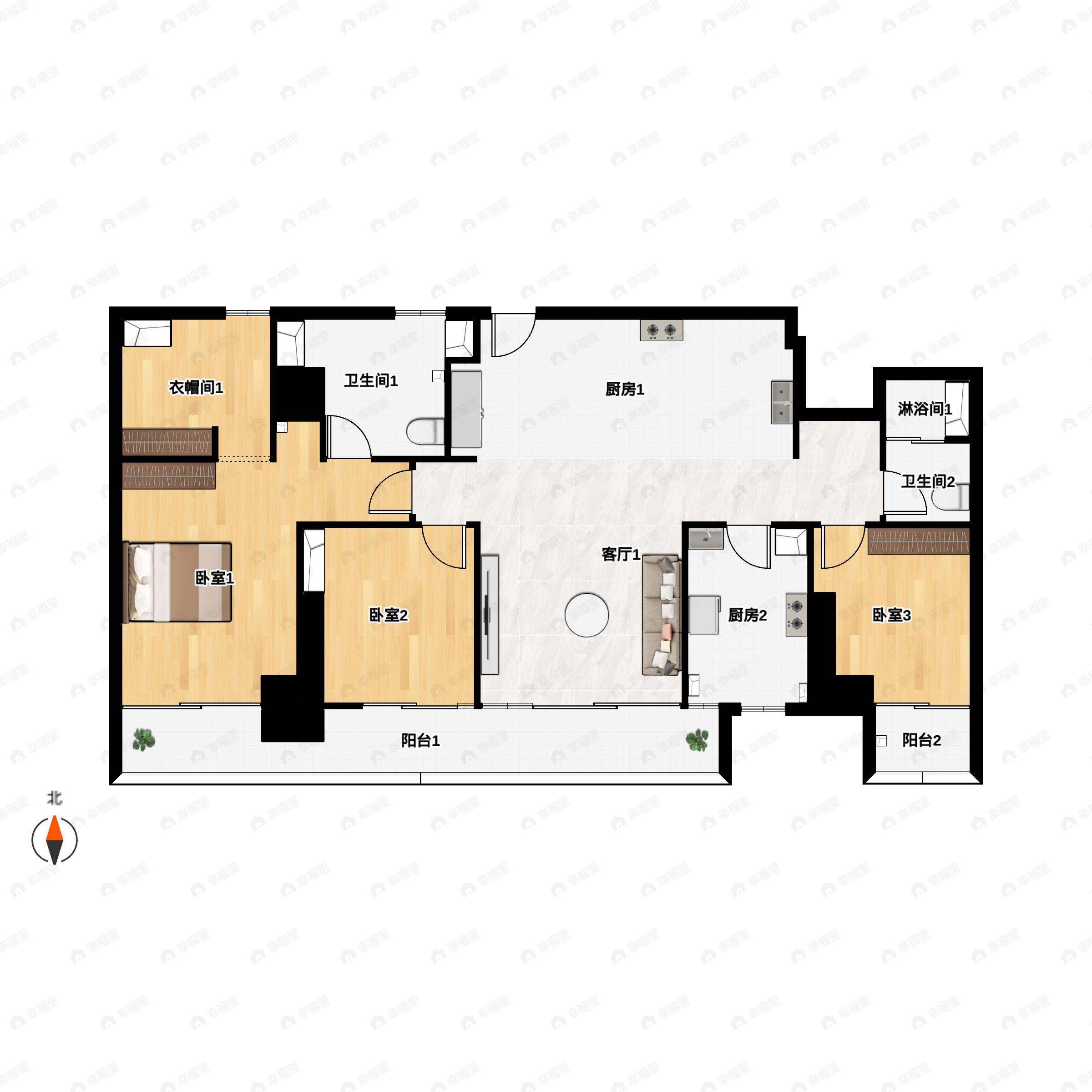 广州滨江天地5室2厅2卫户型图