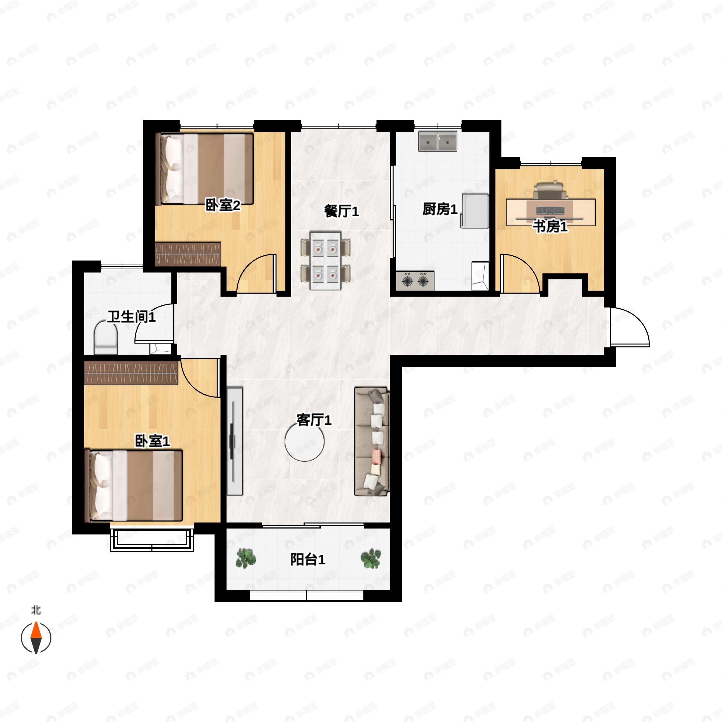 3室2厅1卫建面117平户型图