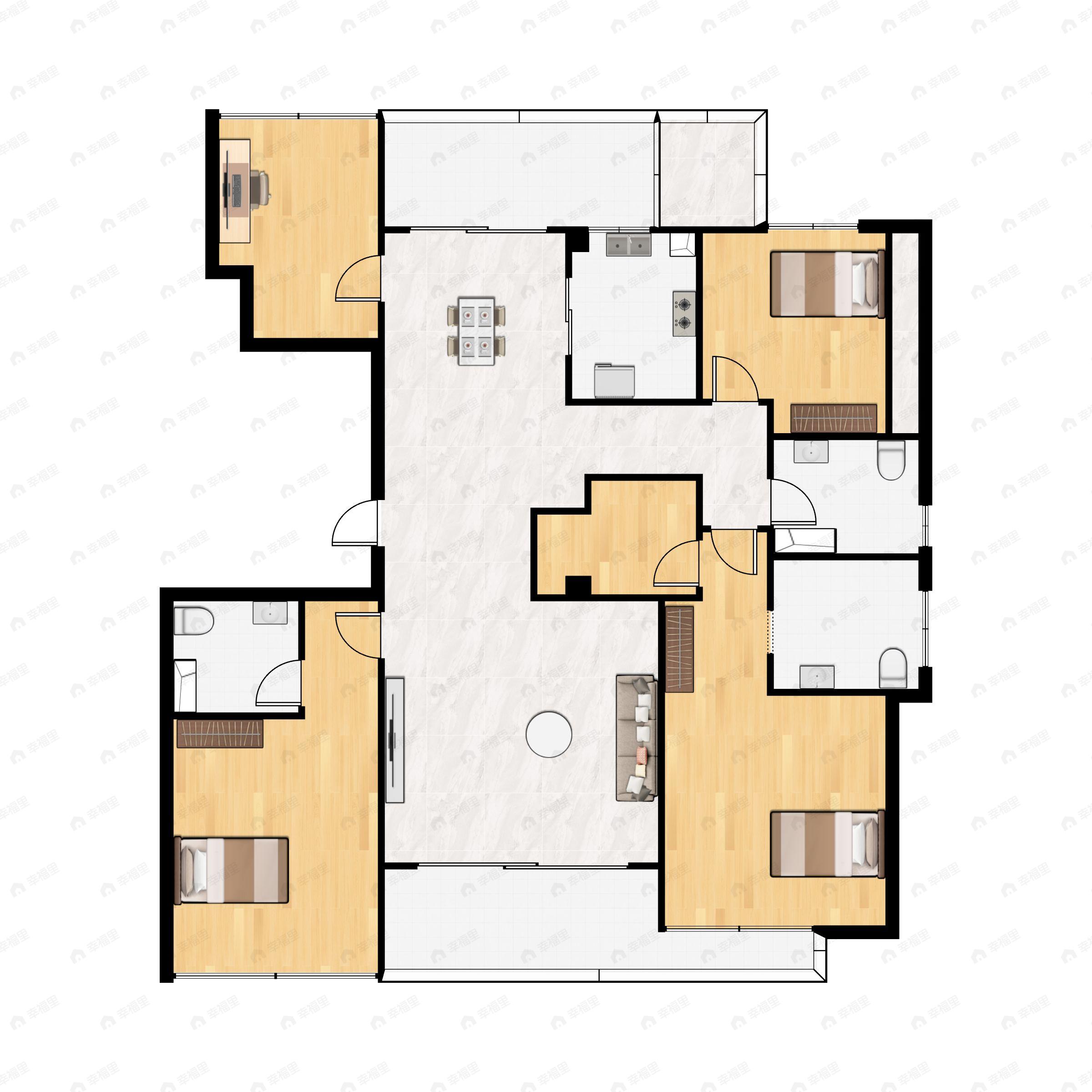 4室2厅3卫建面145平南|北户型图