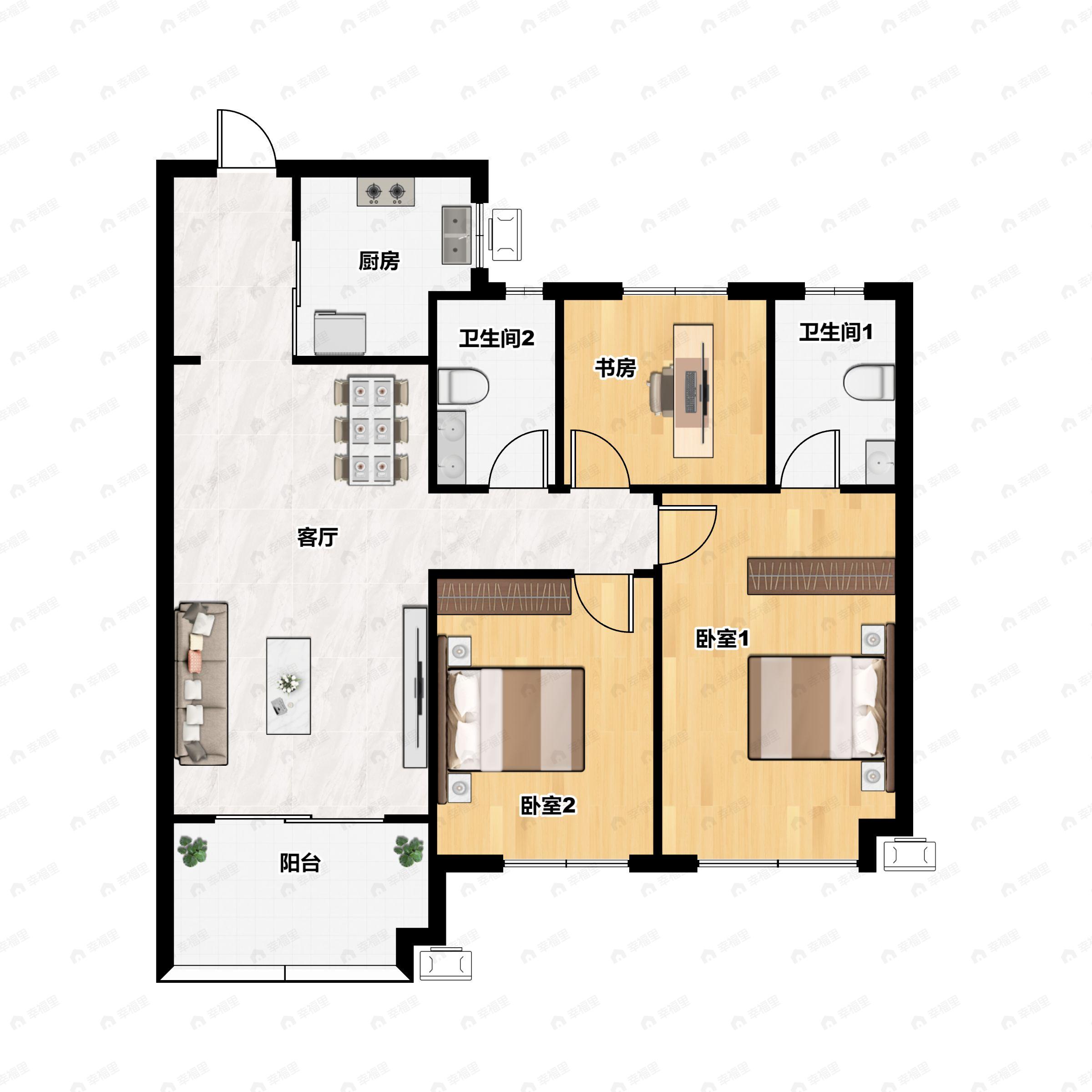 龙城裕府3室2厅2卫户型图