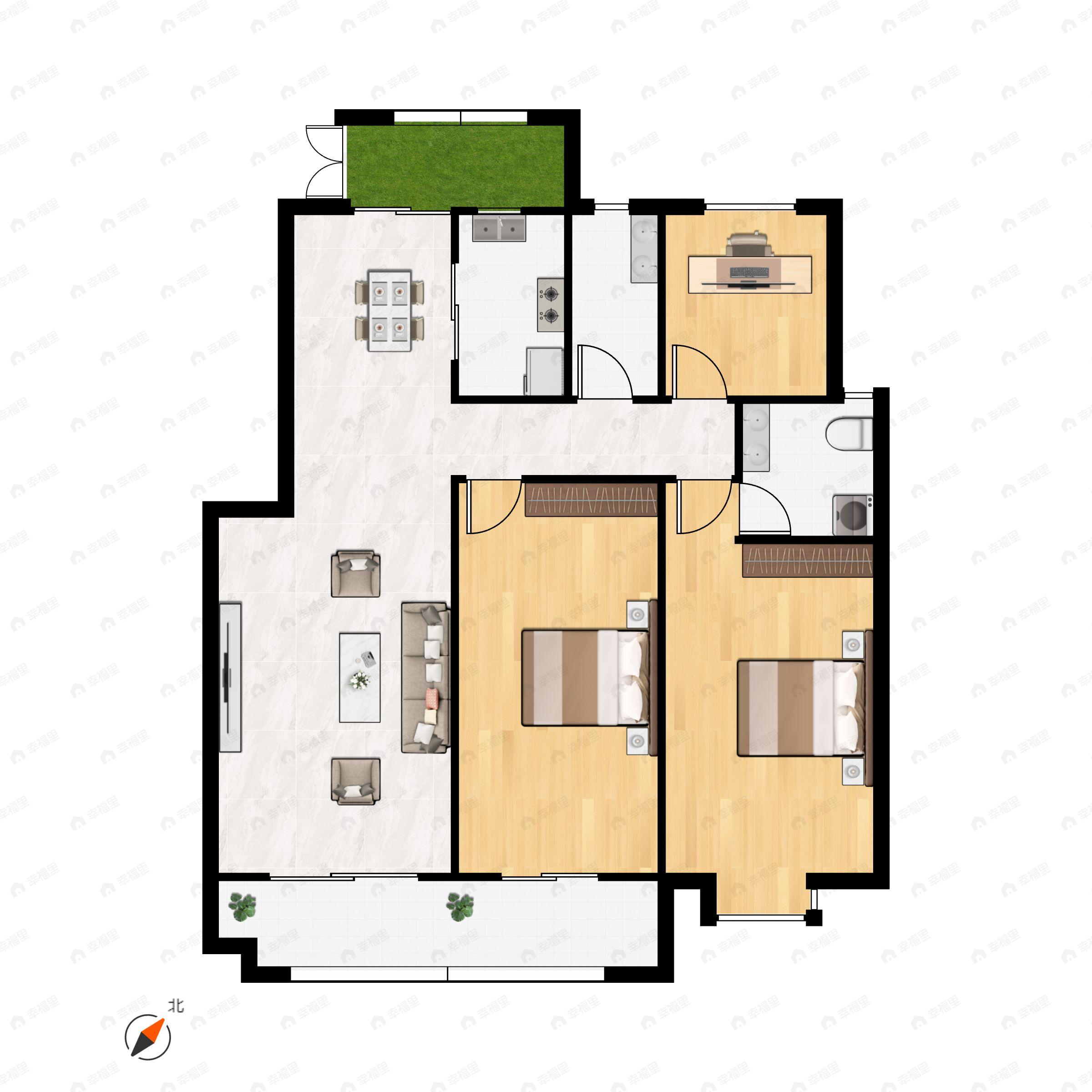 3室2厅2卫建面135m²南户型图