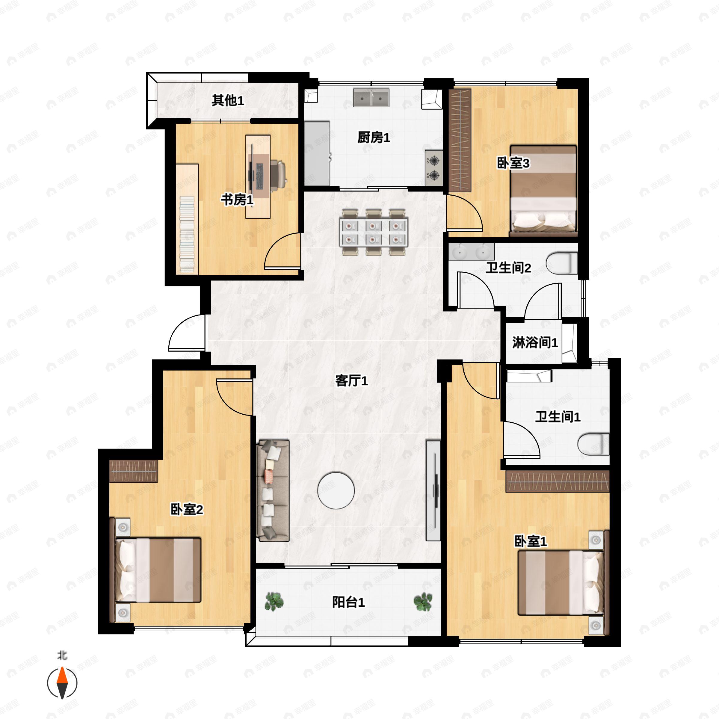 4室2厅2卫建面118平户型图