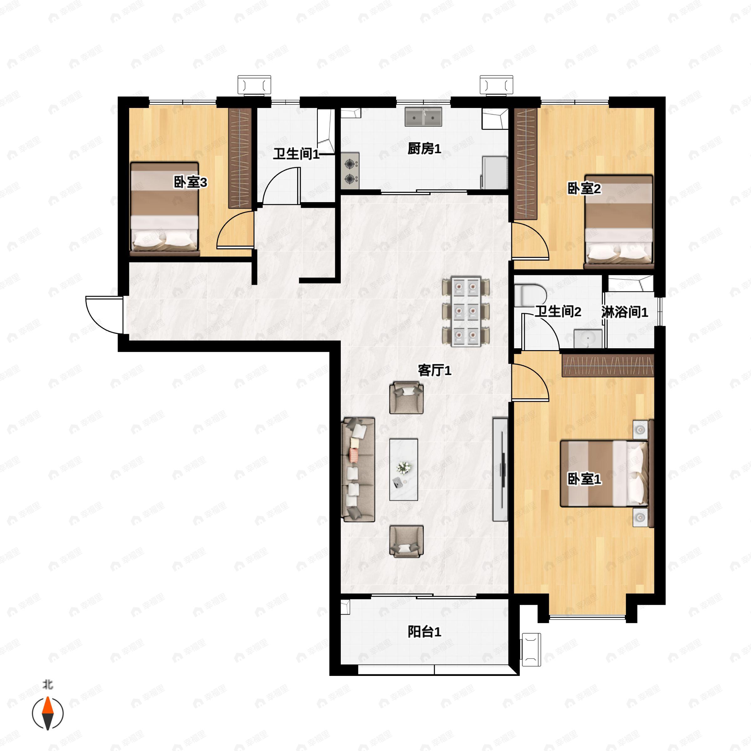 3室2厅2卫建面132平户型图