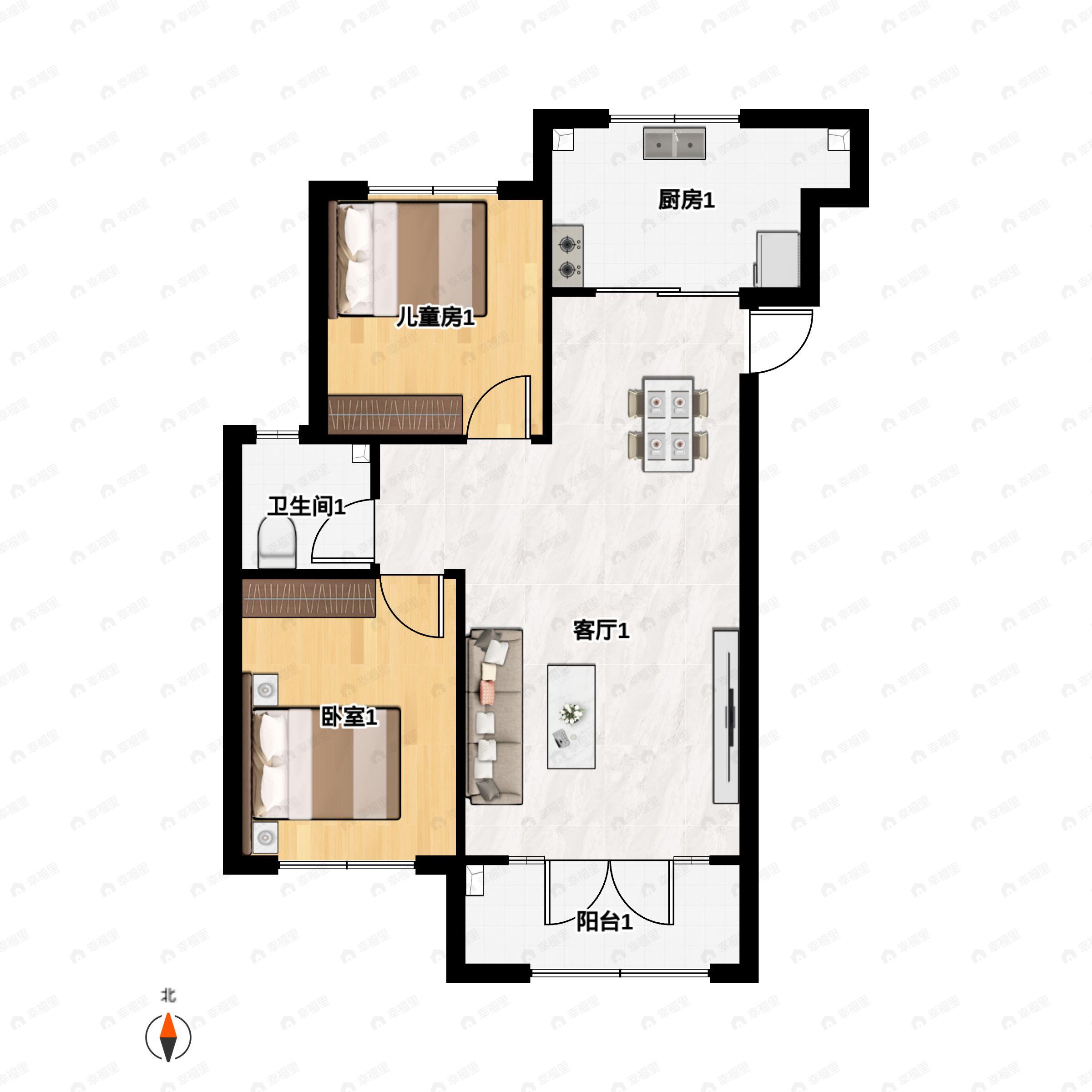 2室2厅1卫建面91平户型图