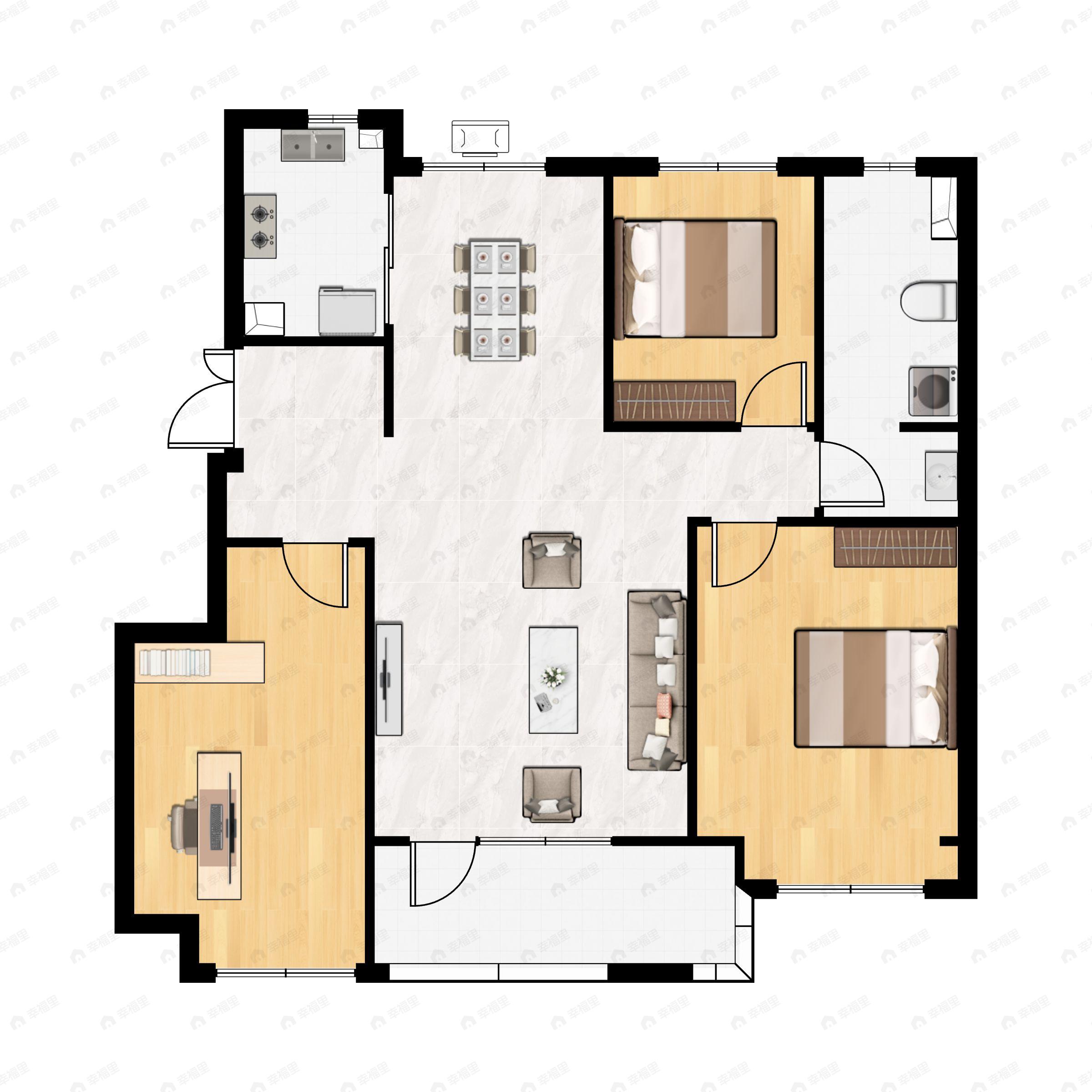 3室2厅1卫建面99平南|北户型图