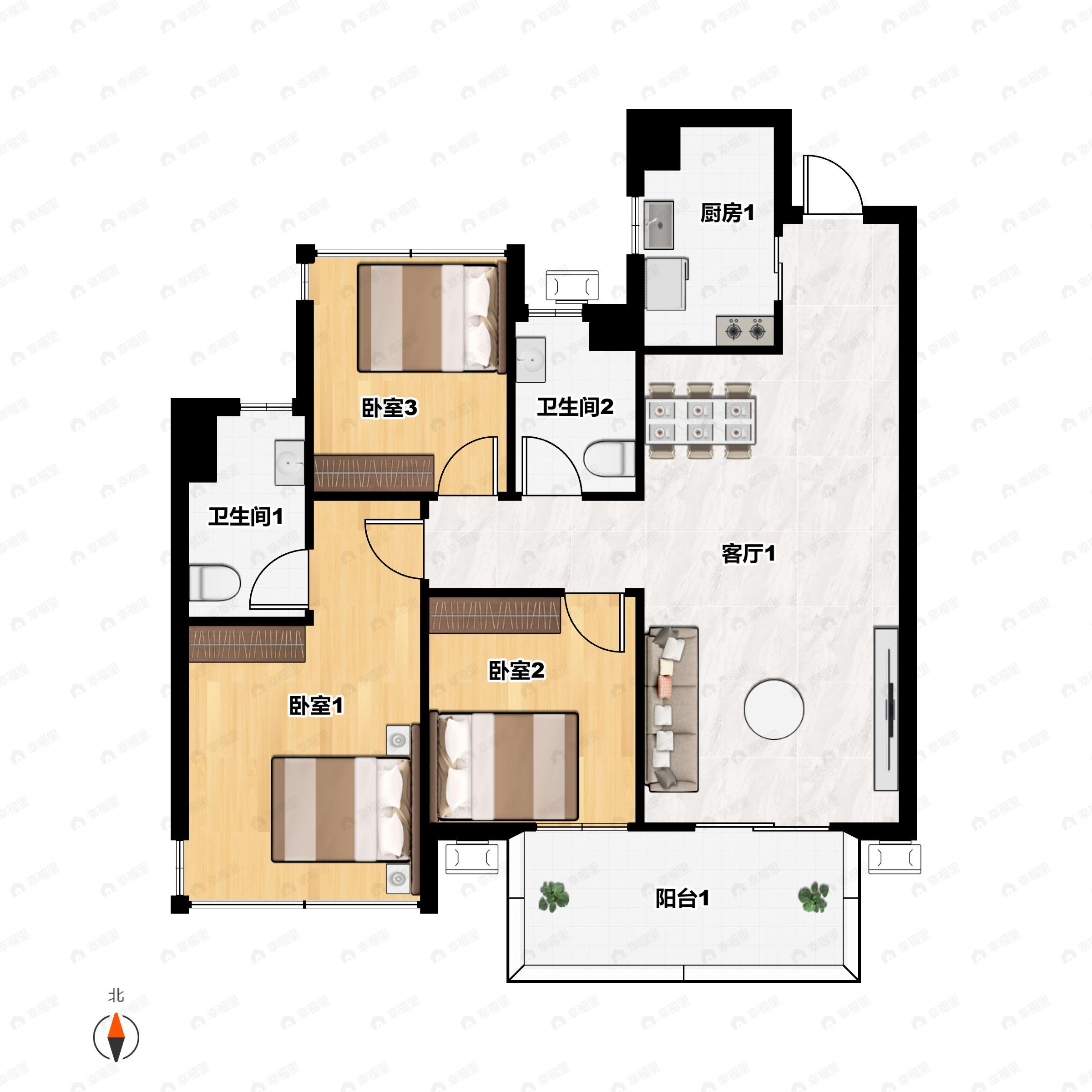 4室2厅3卫建面178m²南户型图