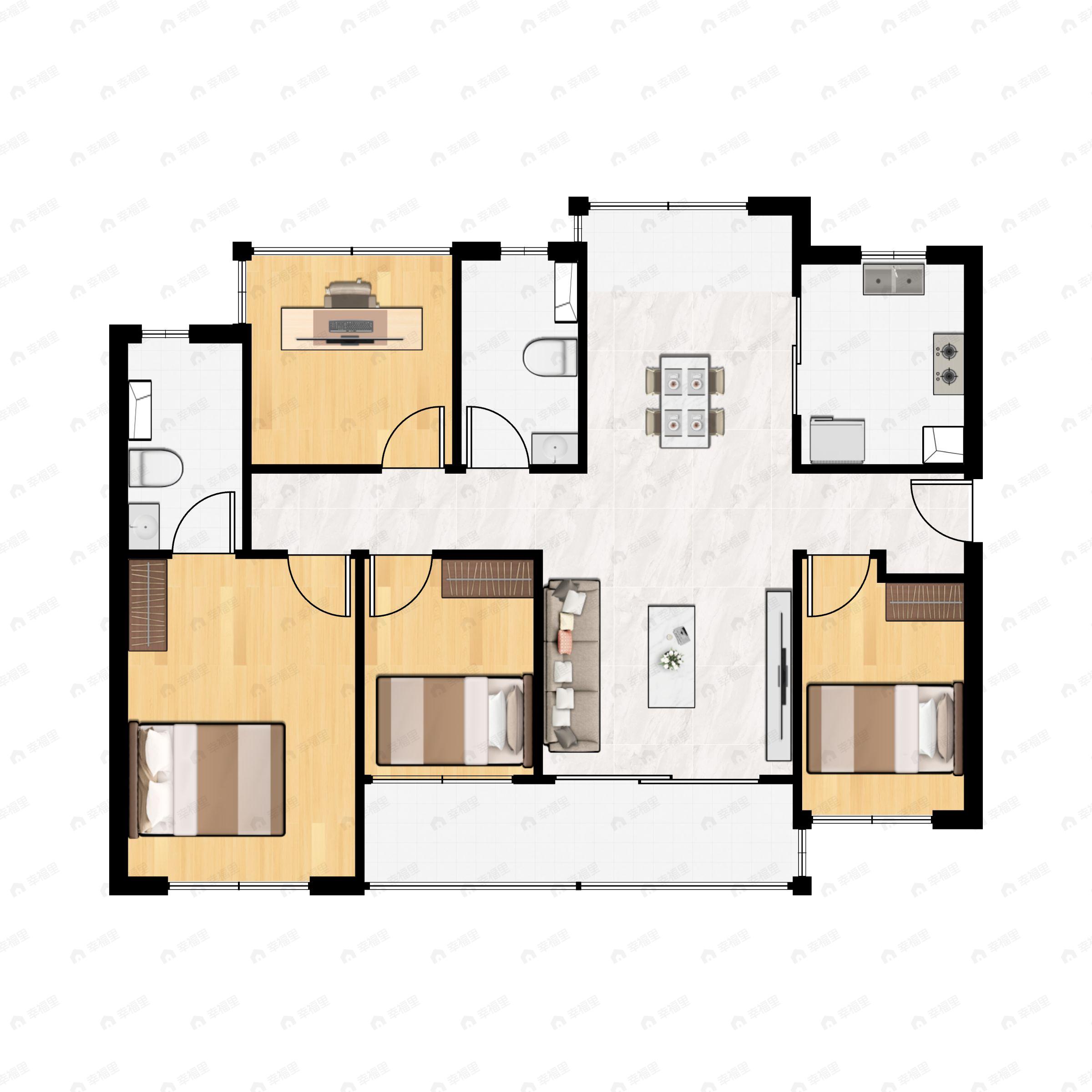 3室2厅2卫建面119平户型图