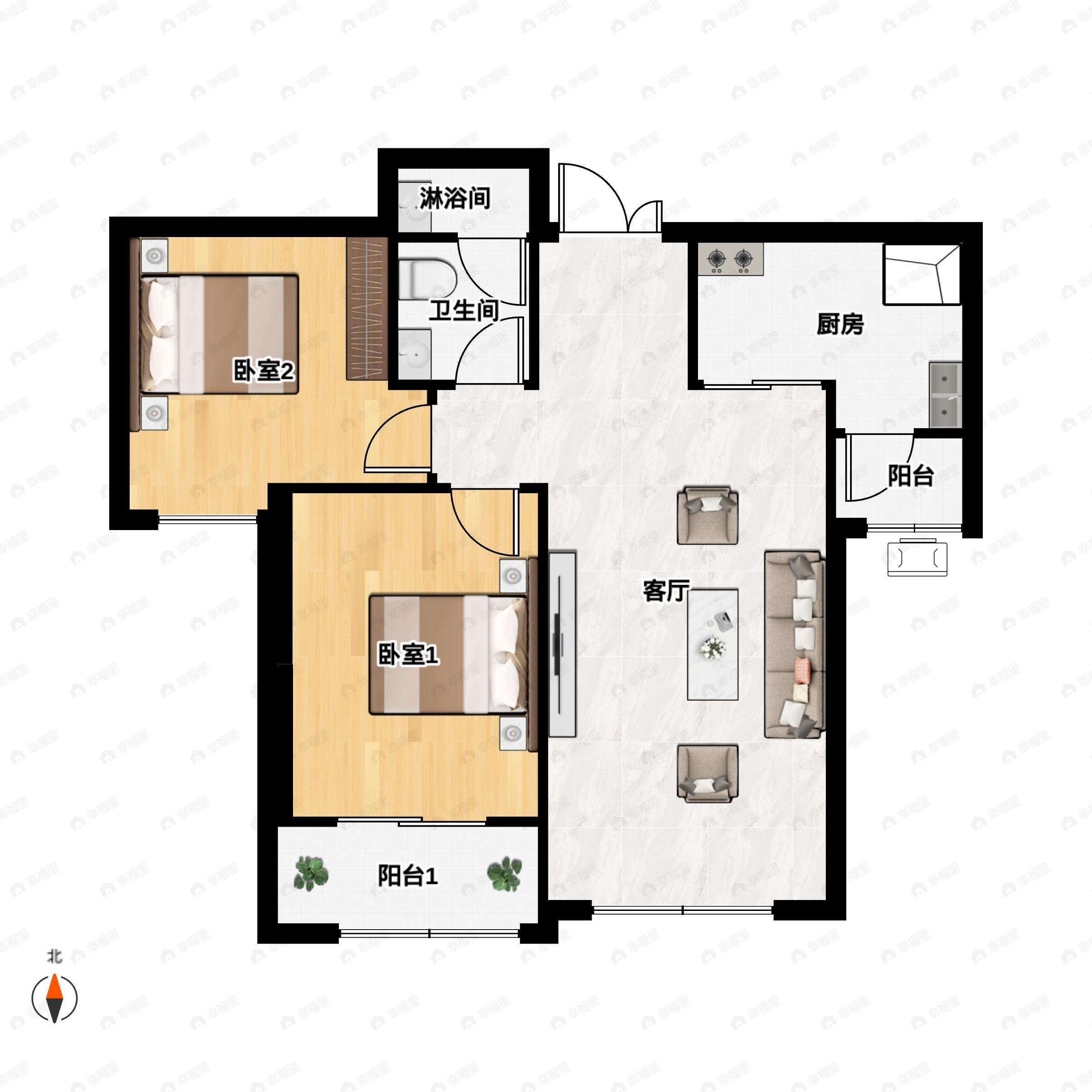 2室2厅1卫建面92平户型图