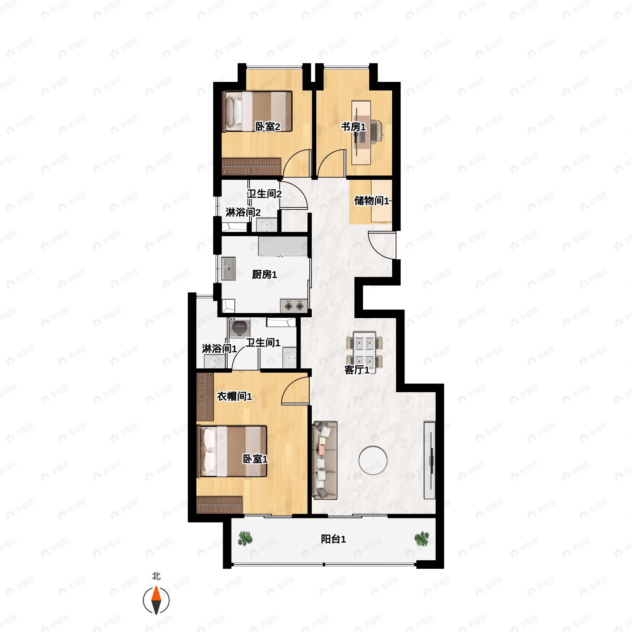 3室2厅2卫建面110平东南户型图