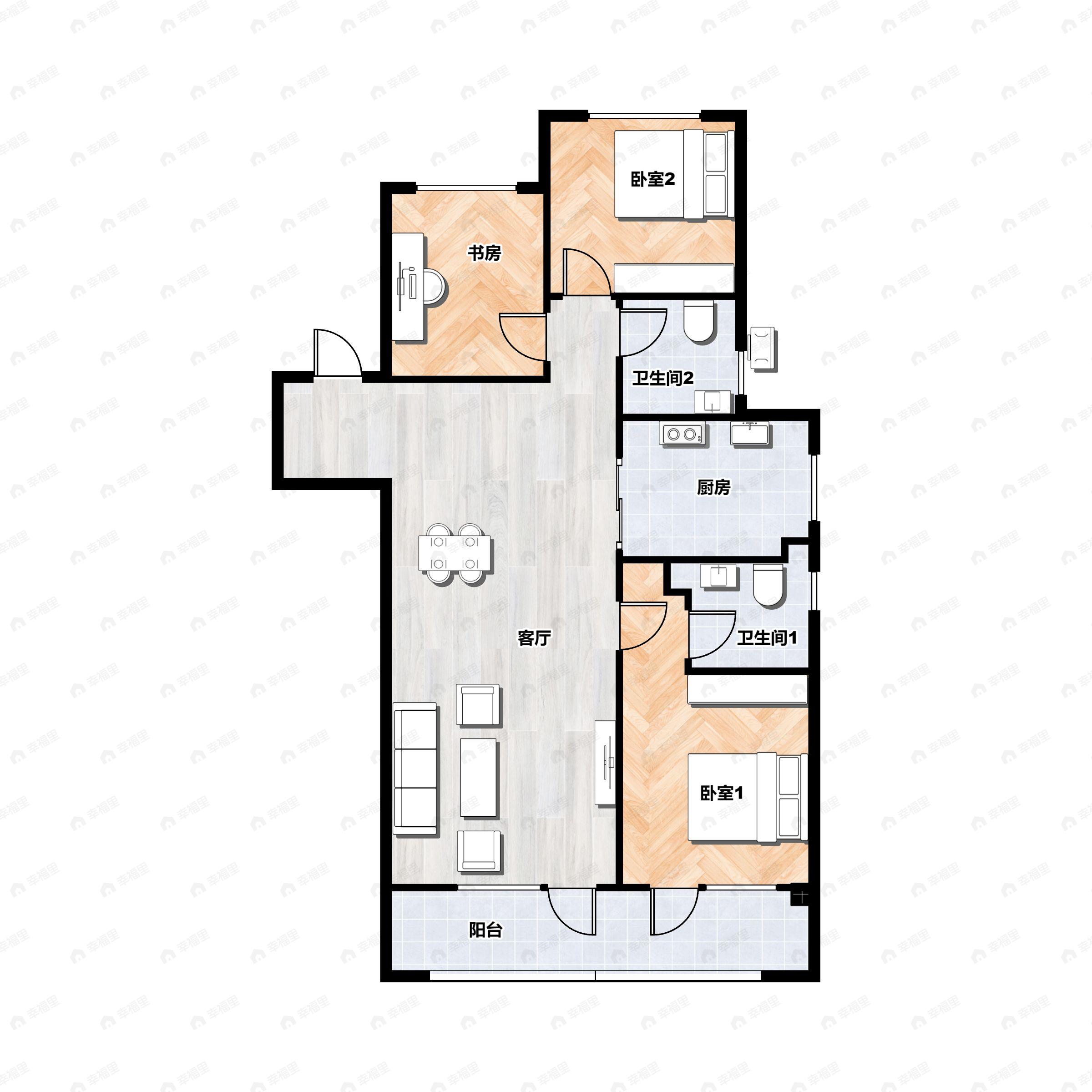 3室2厅2卫建面139平户型图