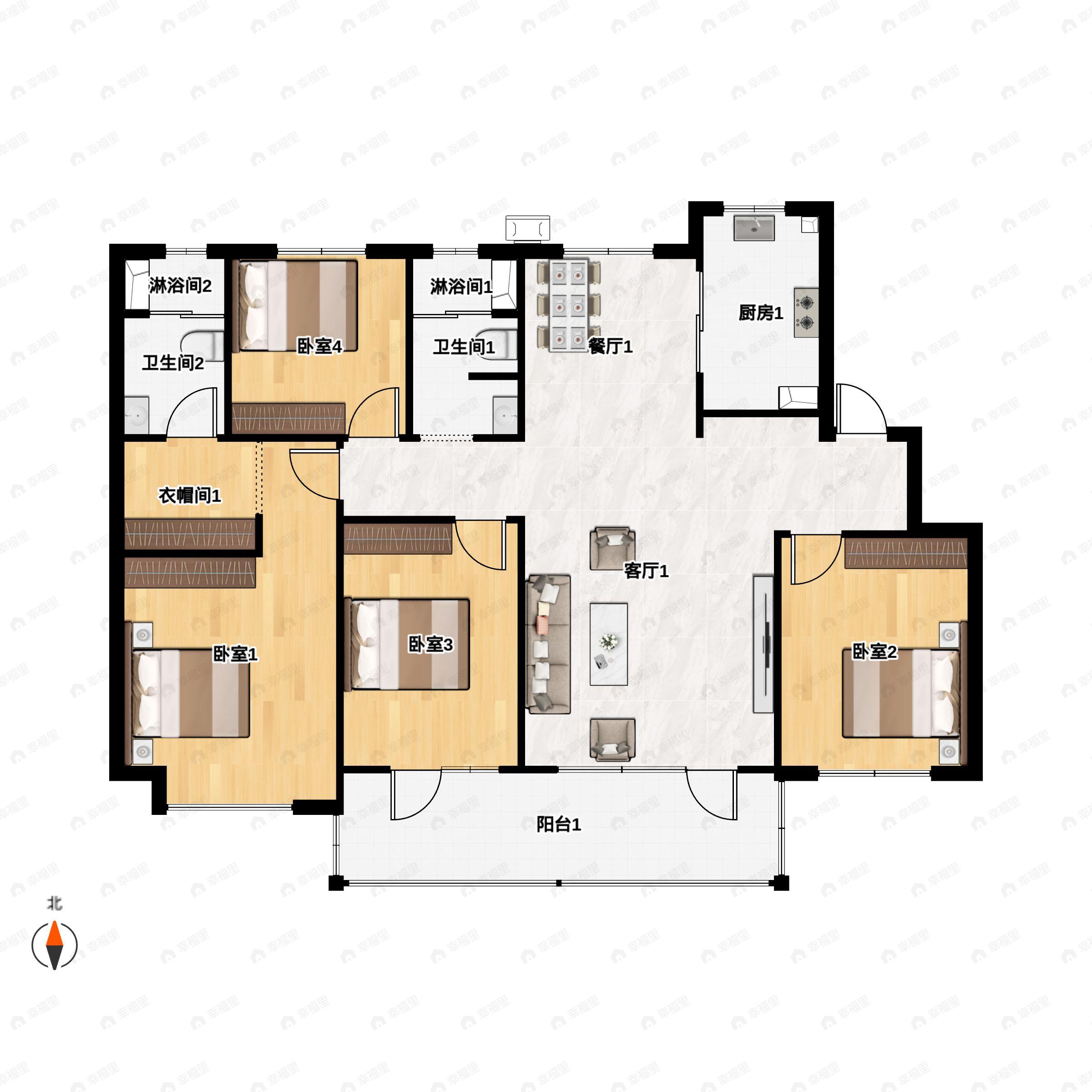 4室2厅2卫建面142平户型图