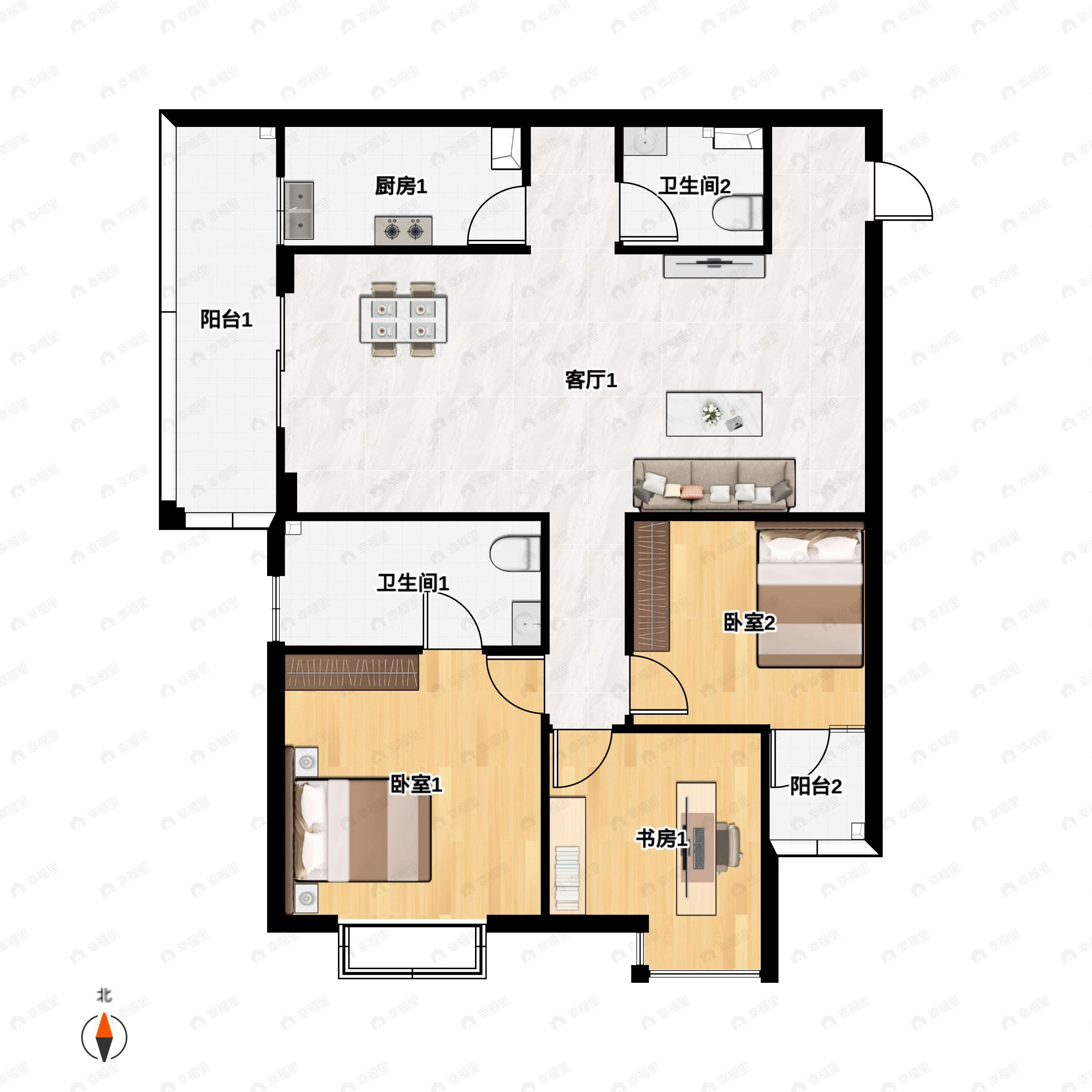 东旭骏城3室2厅2卫户型图