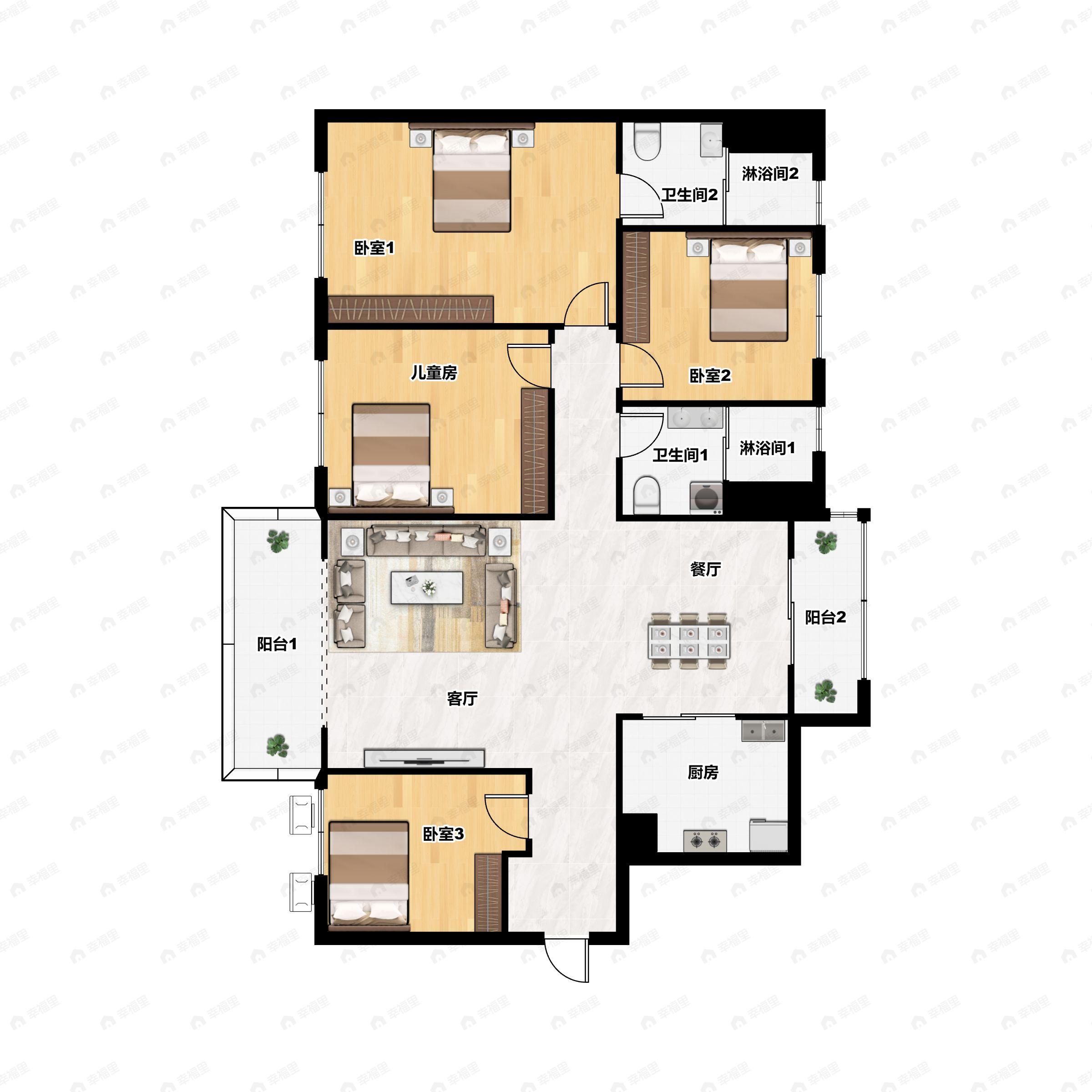 4室2厅2卫建面120m²南户型图