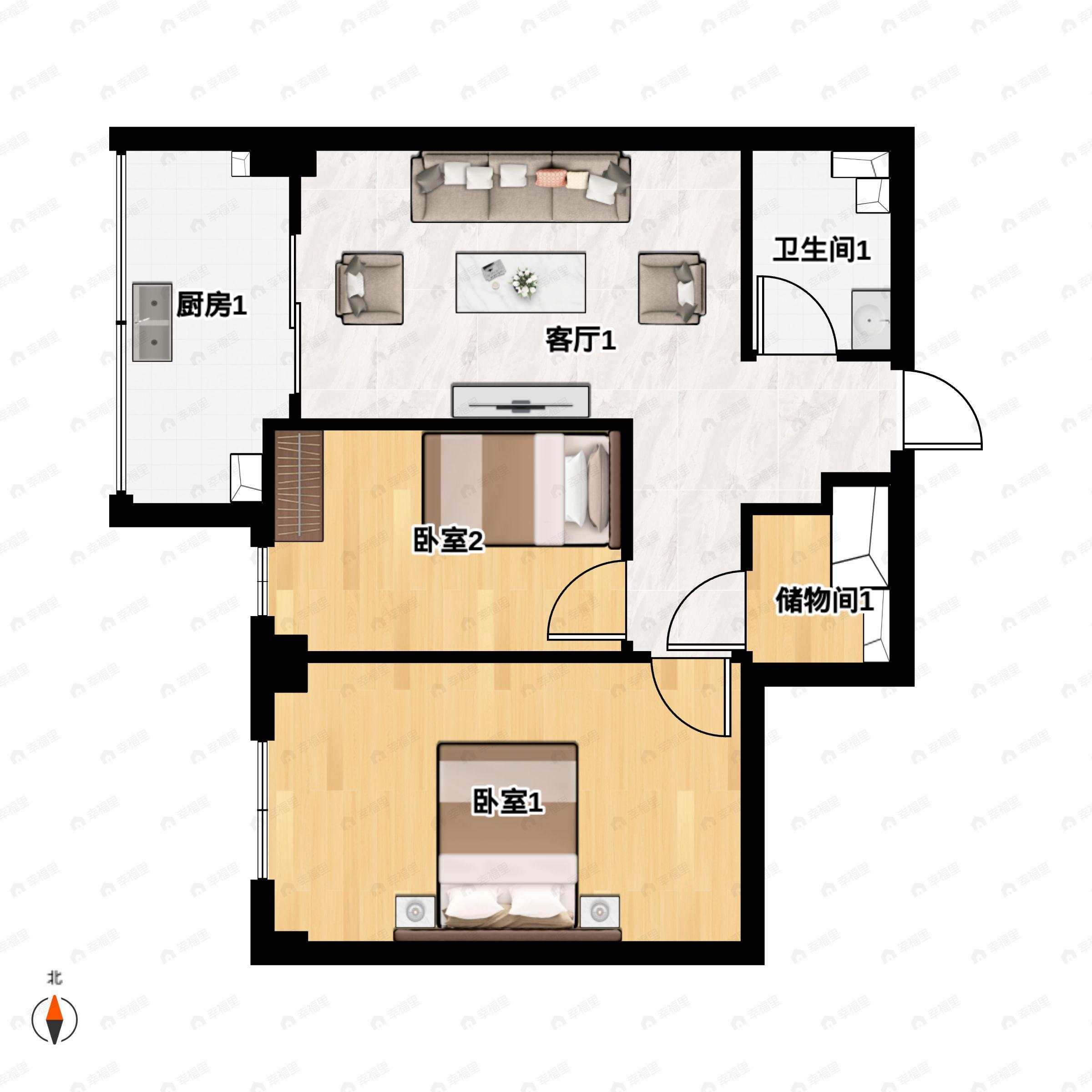 2室2厅1卫建面80平户型图