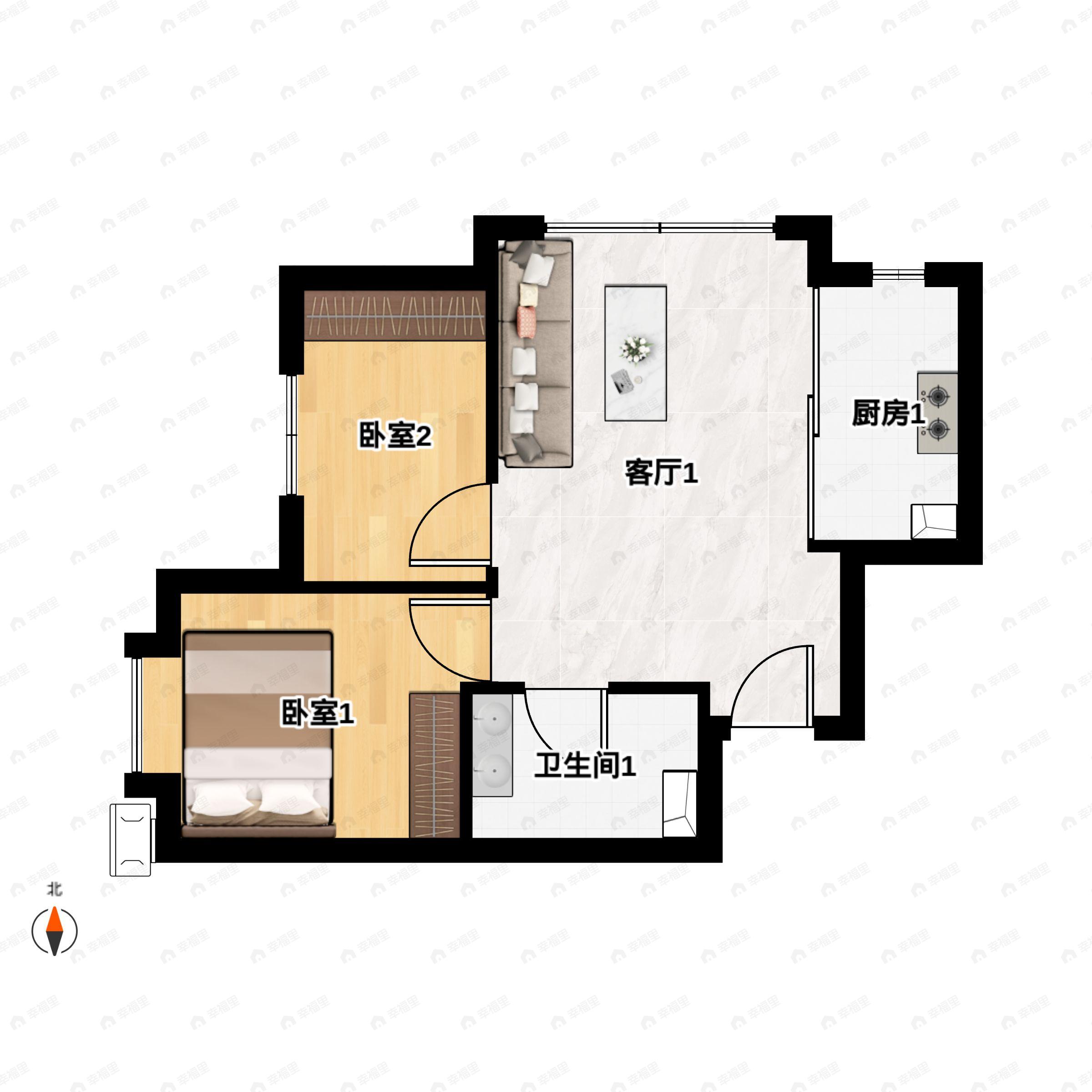 美居·大都会Meet2室2厅1卫户型图