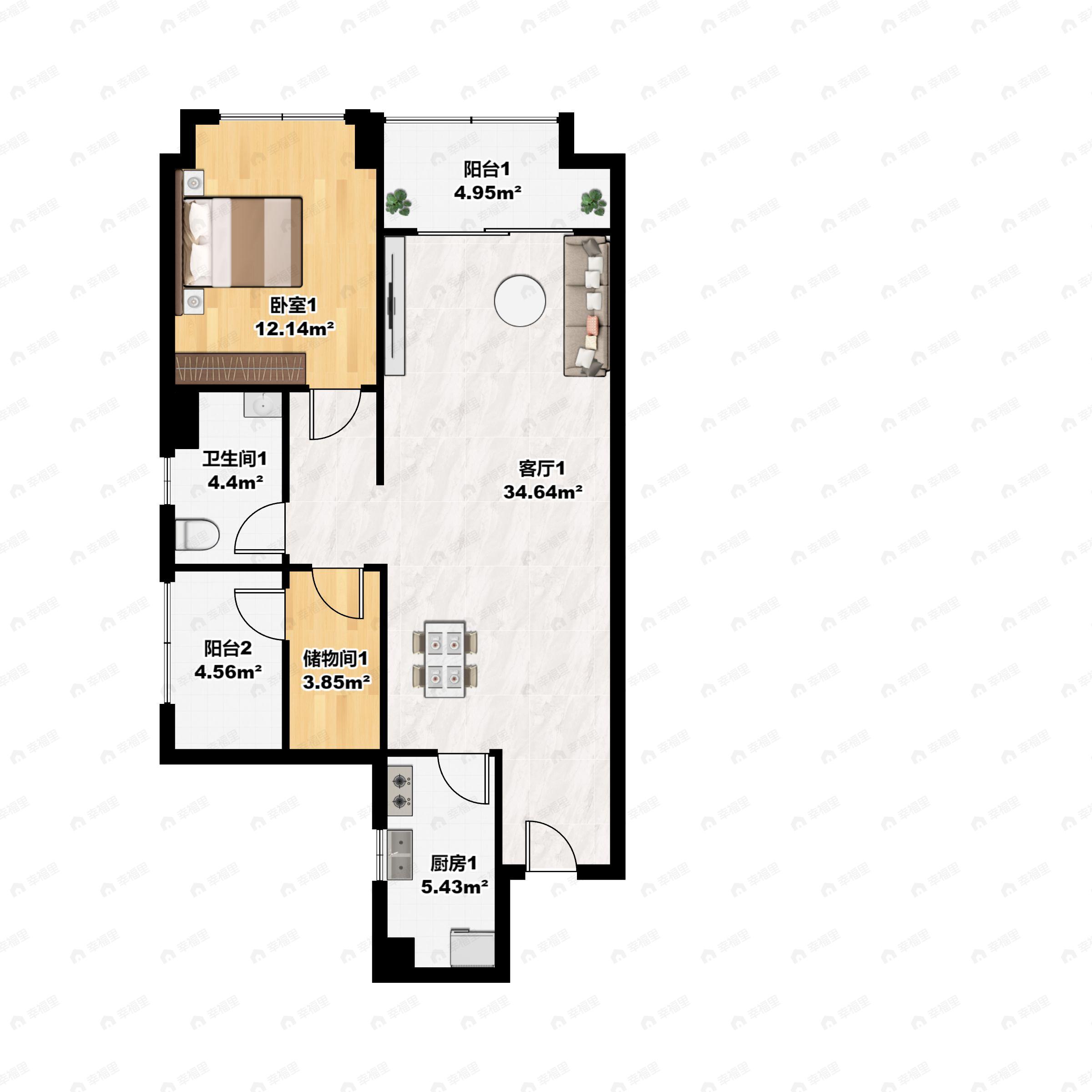 1室2厅1卫建面79m²北户型图