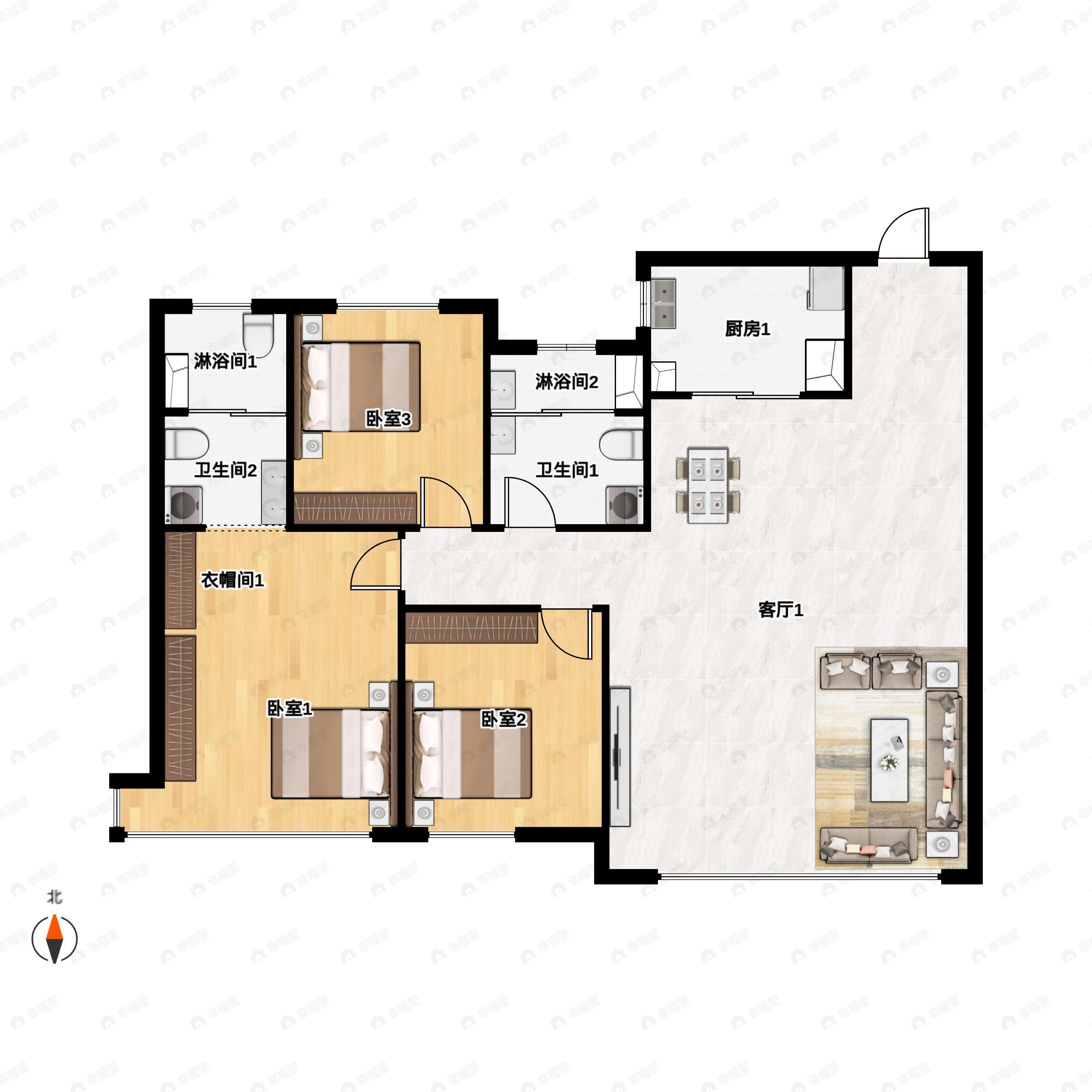 3室2厅2卫建面113平户型图