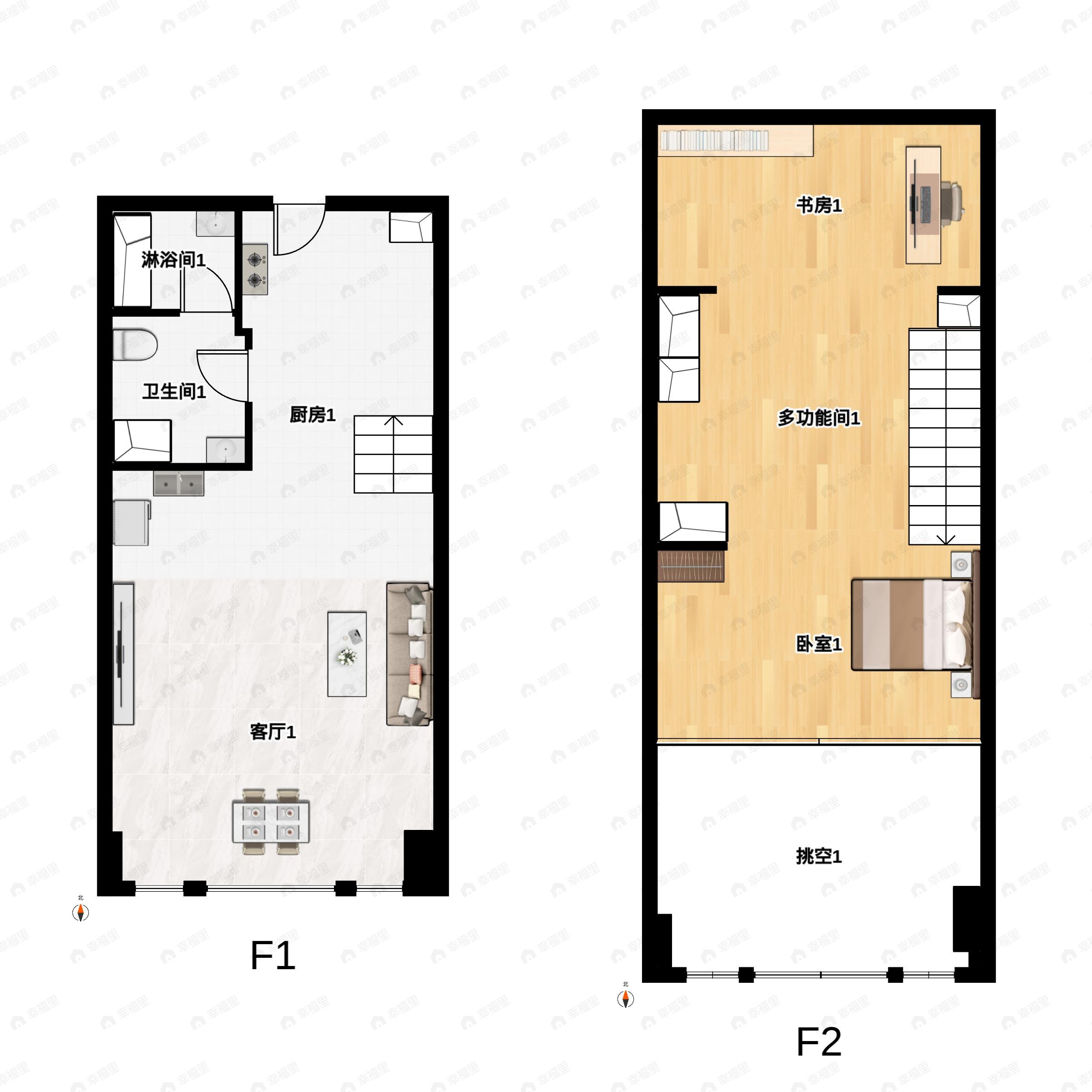 1室1厅1卫建面36m²南户型图