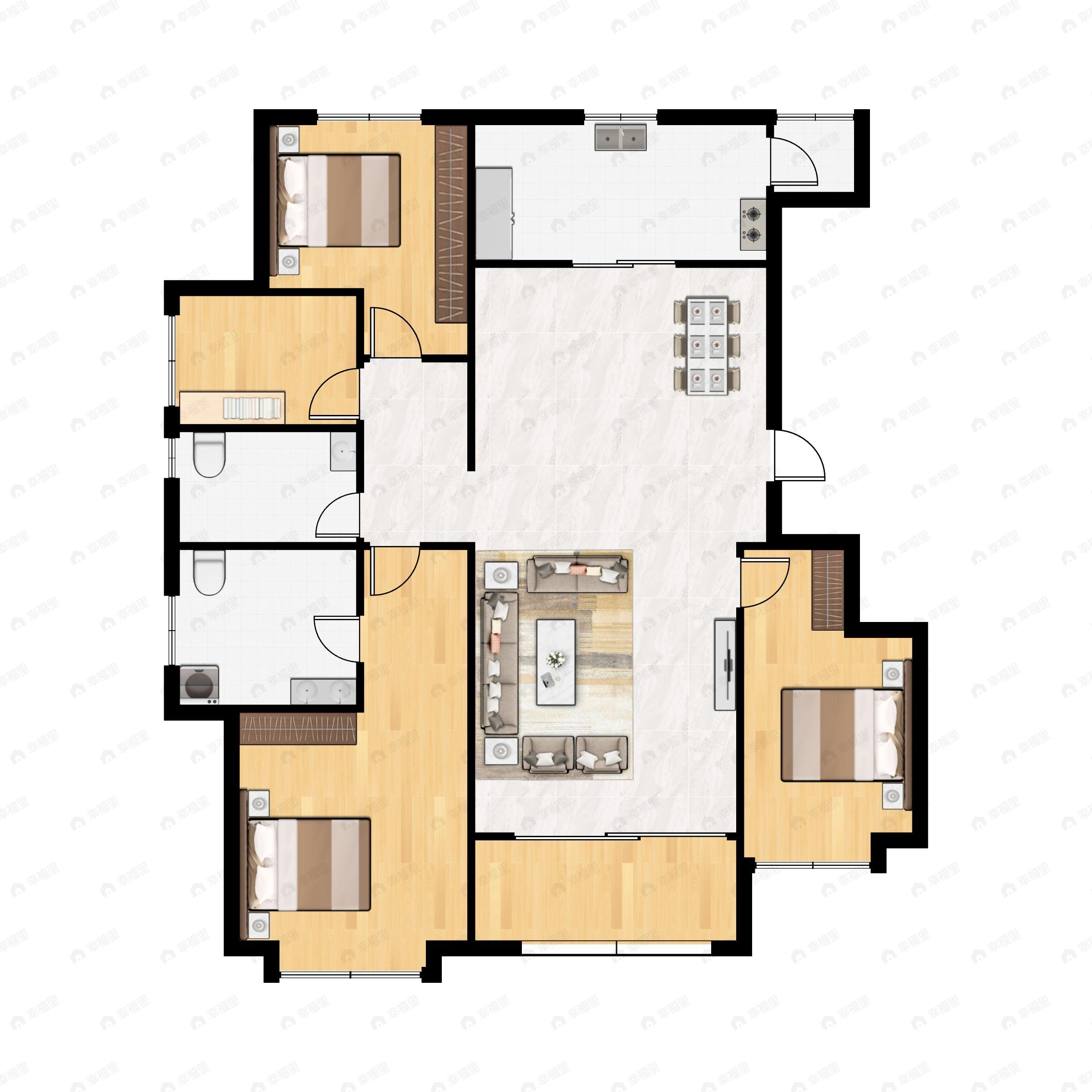 4室2厅2卫建面164平南户型图