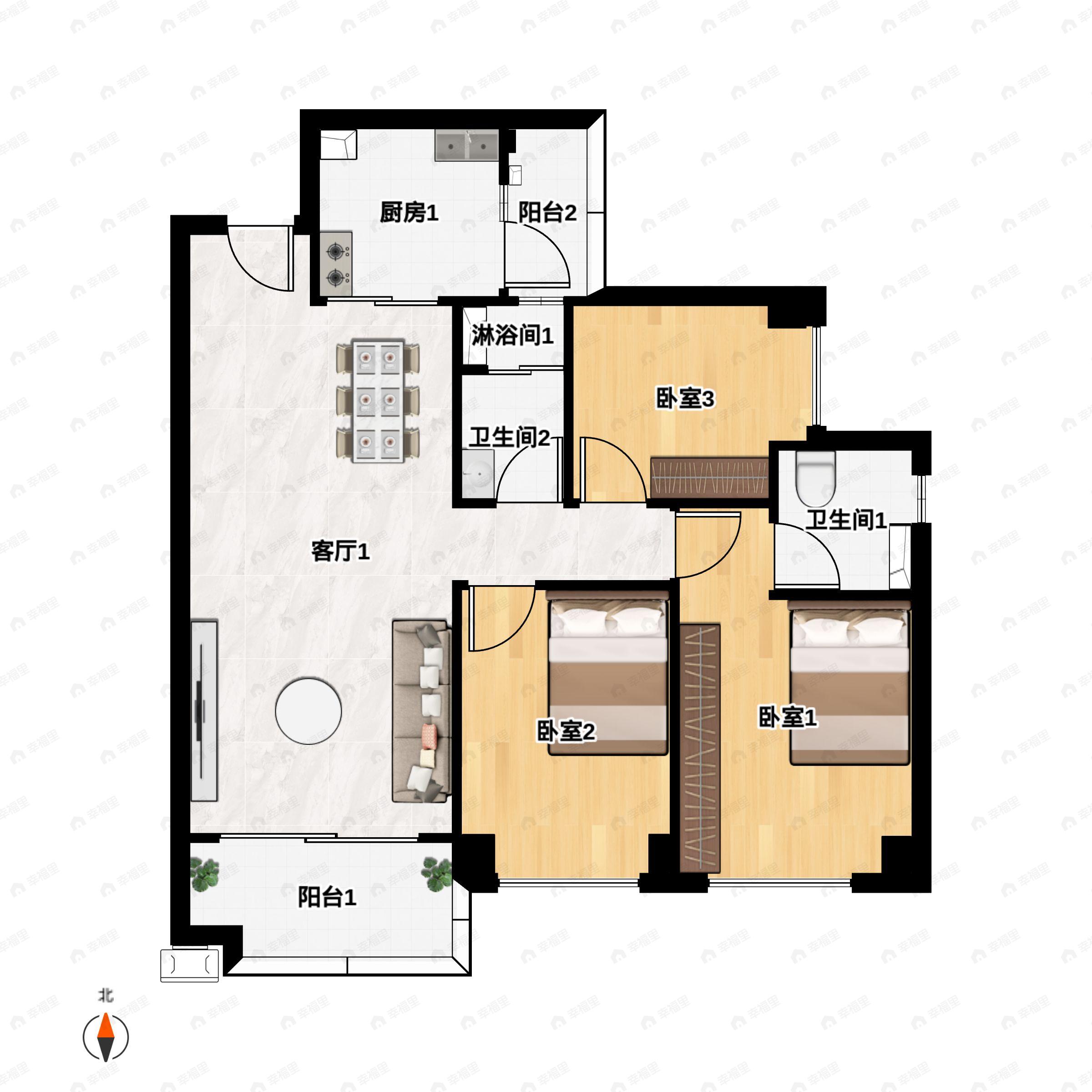 高州碧桂园凯旋华府3室2厅2卫户型图