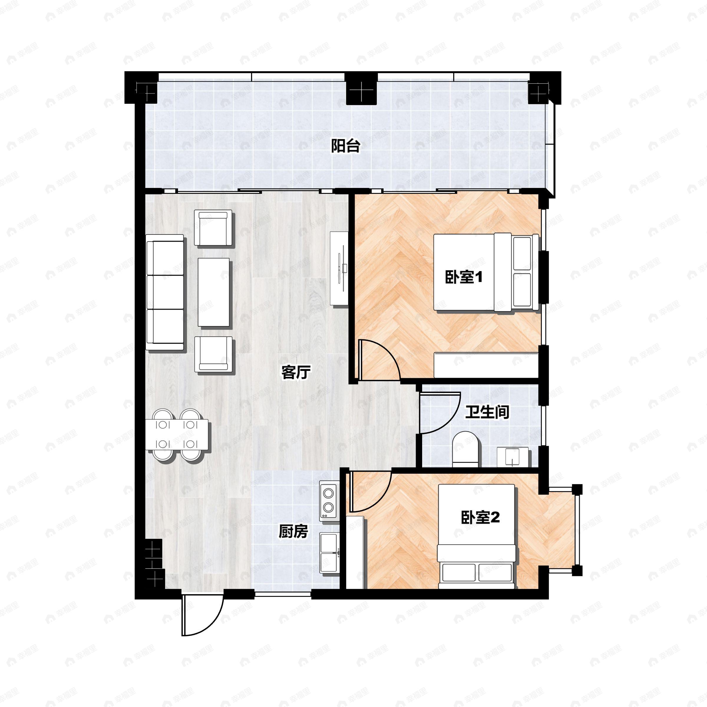 1室1厅1卫建面79m²南户型图