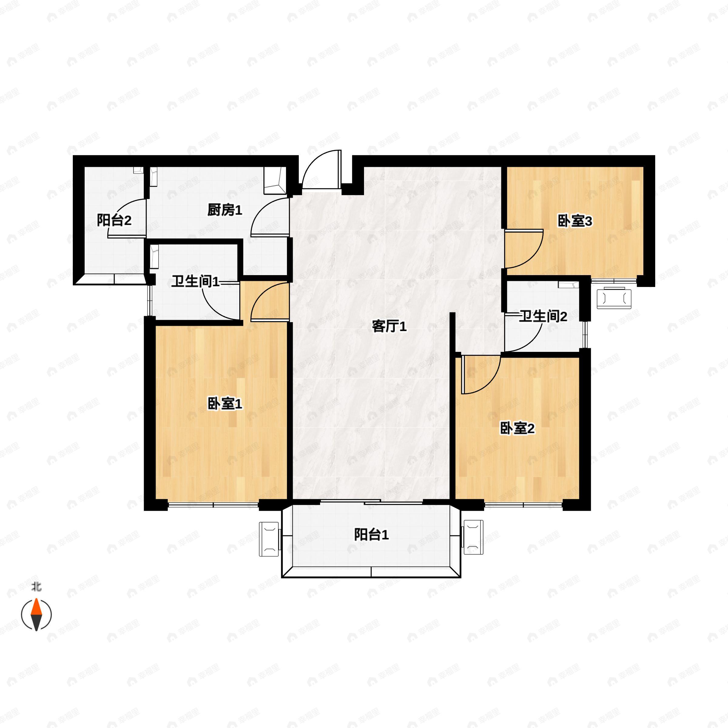 3室2厅2卫建面115m²南户型图