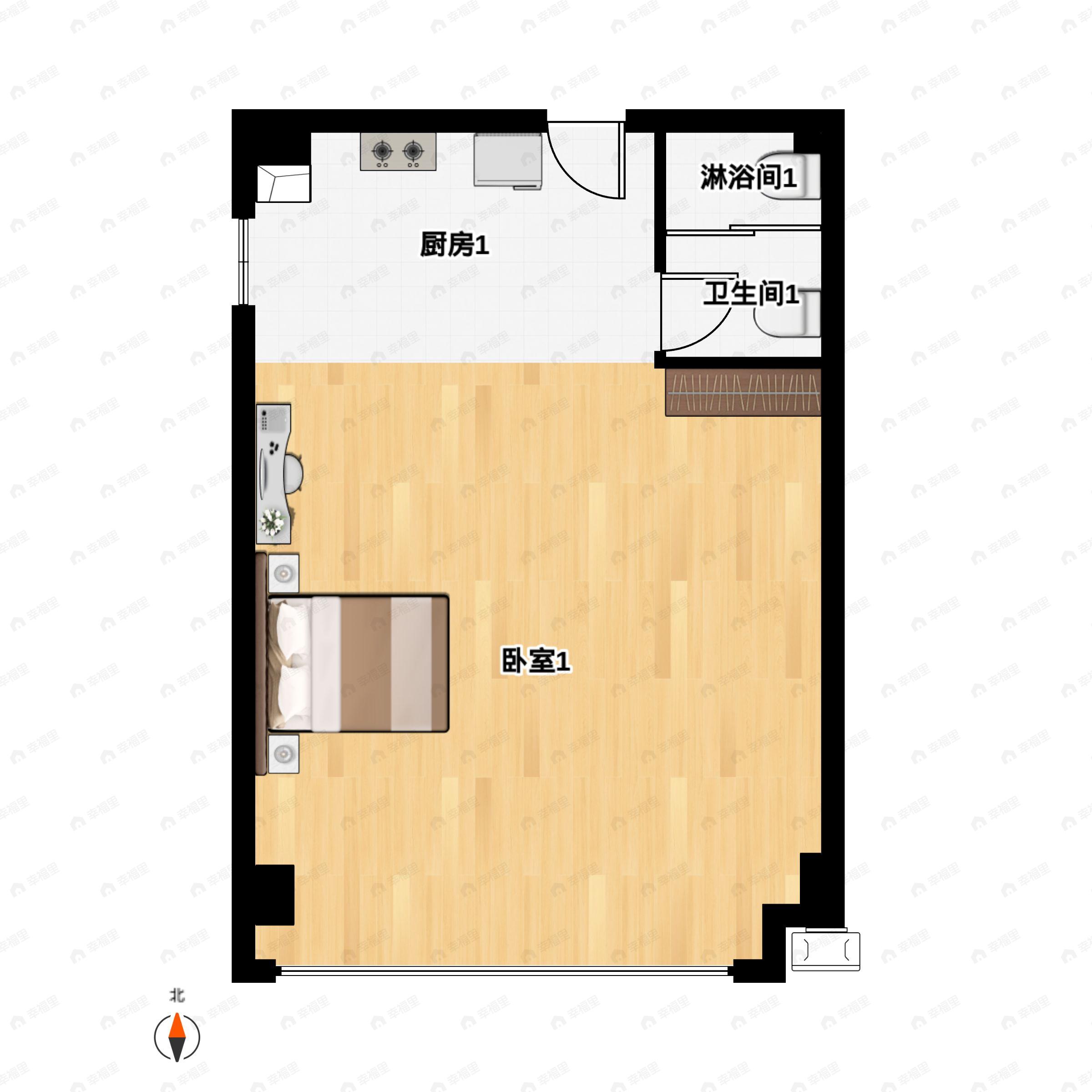 1室1厅1卫建面64平南户型图