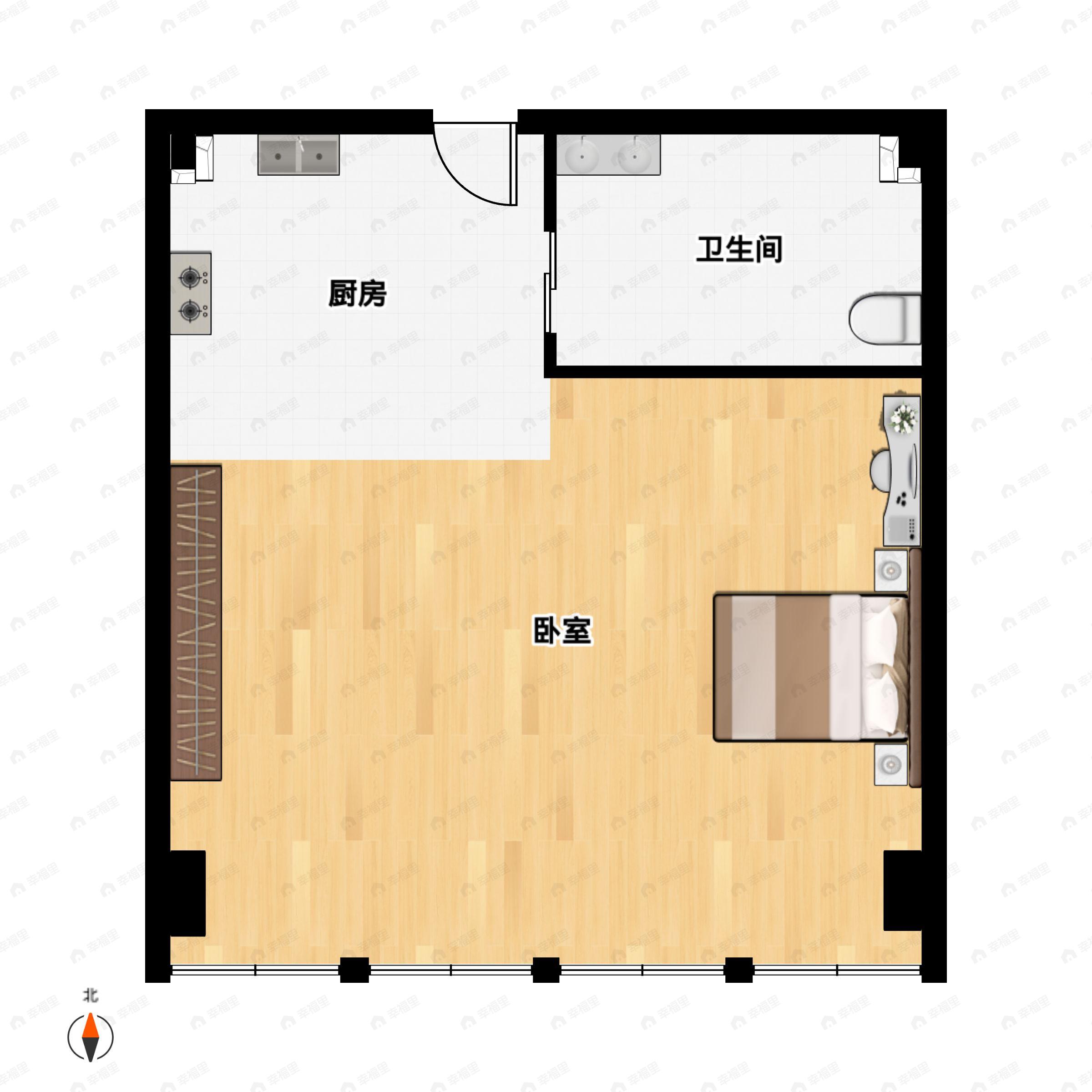 1室1厅1卫建面61平南户型图