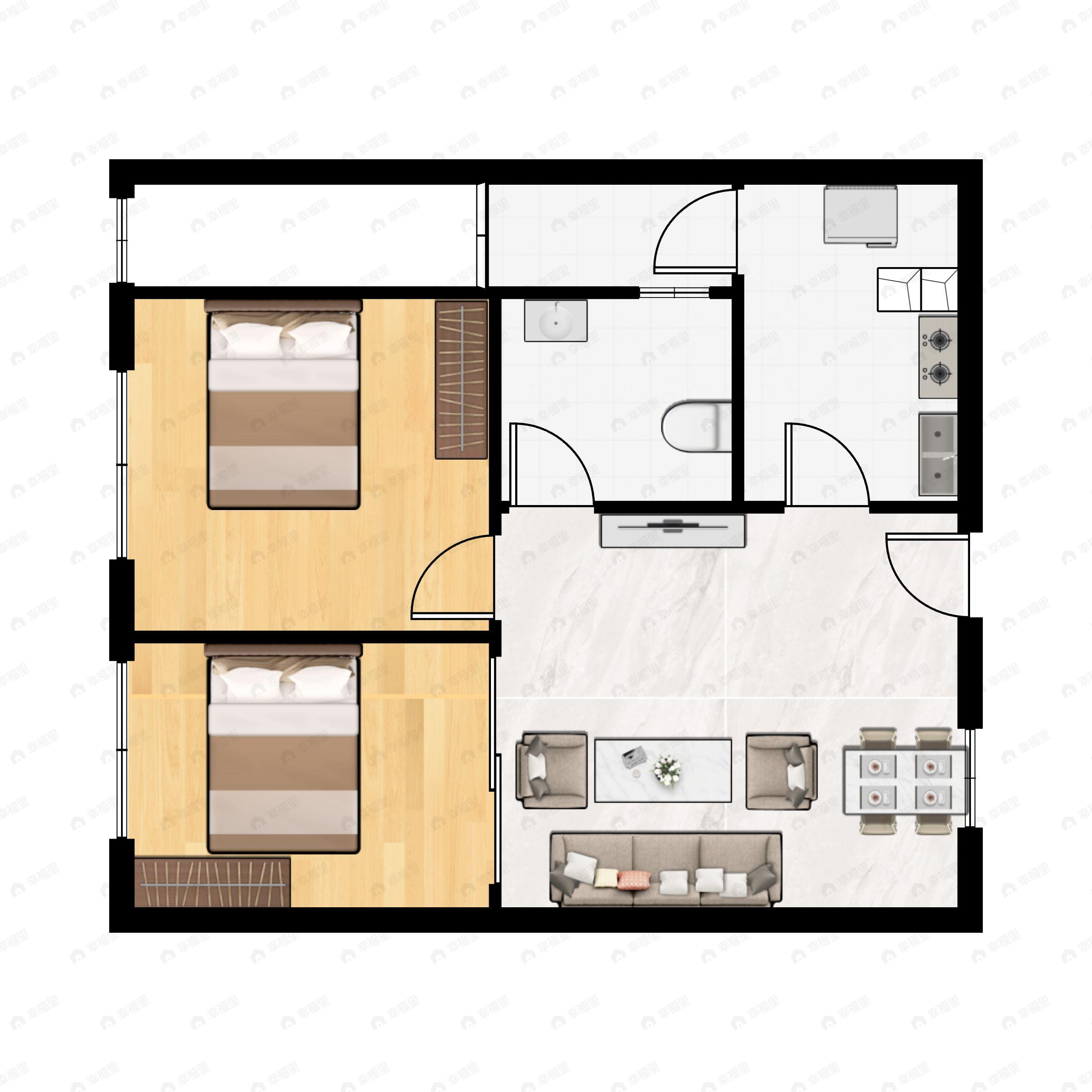 2室1厅1卫建面56平户型图