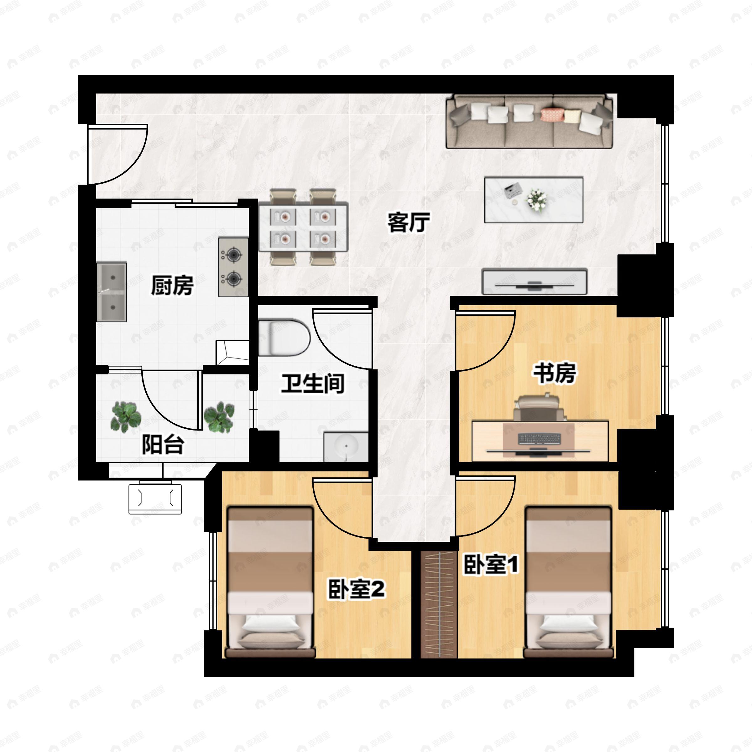 3室2厅1卫建面84平东户型图