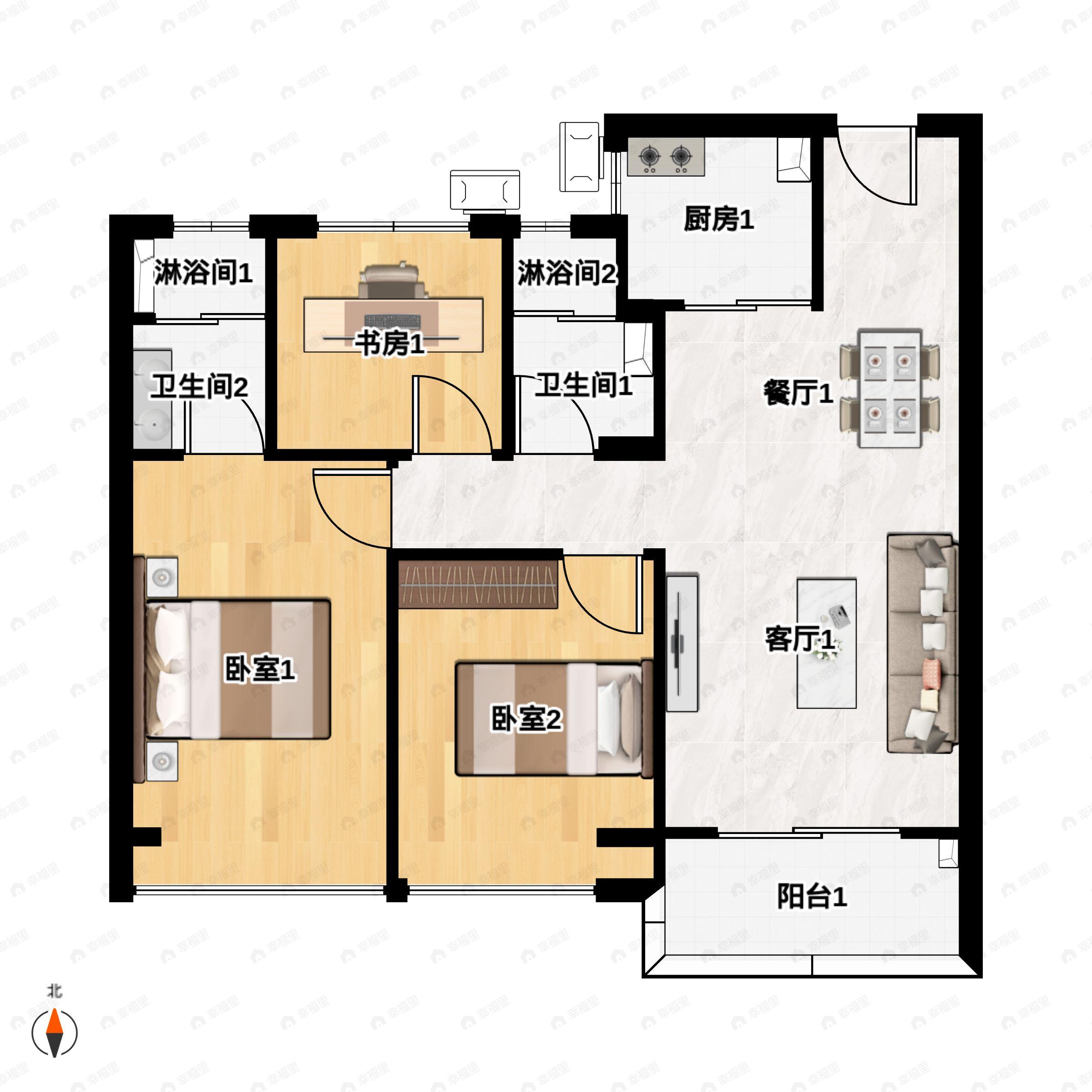 4室2厅2卫建面98平户型图