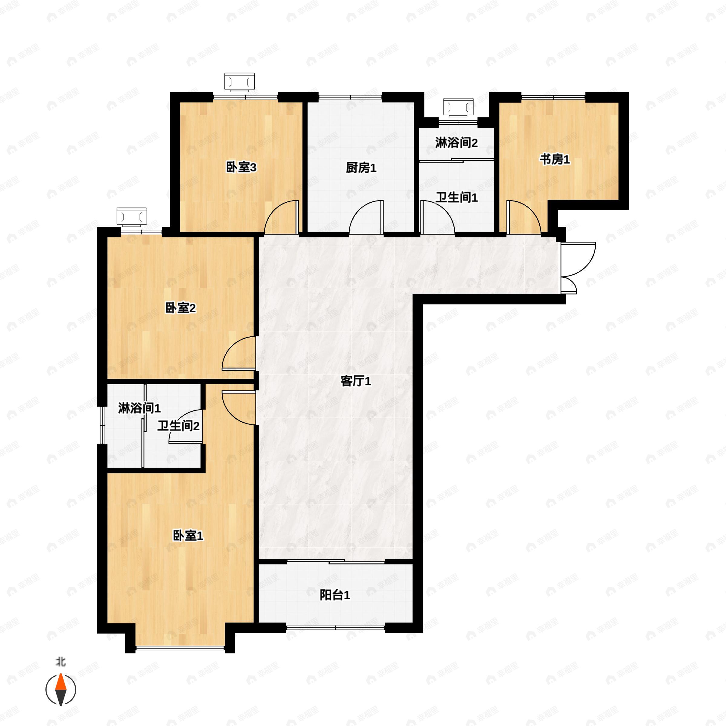 4室2厅2卫建面137平南|北户型图