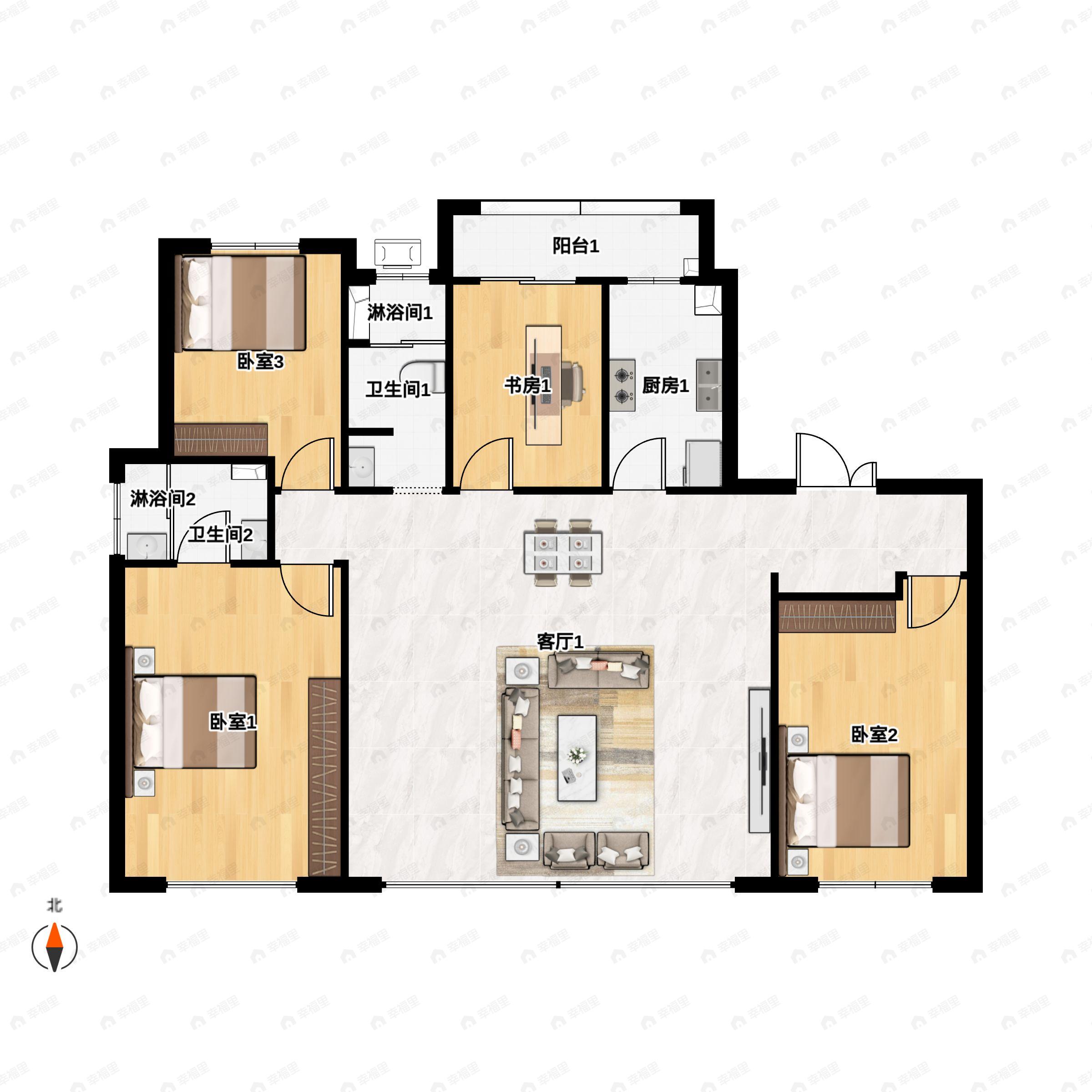 4室2厅2卫建面143m²南户型图
