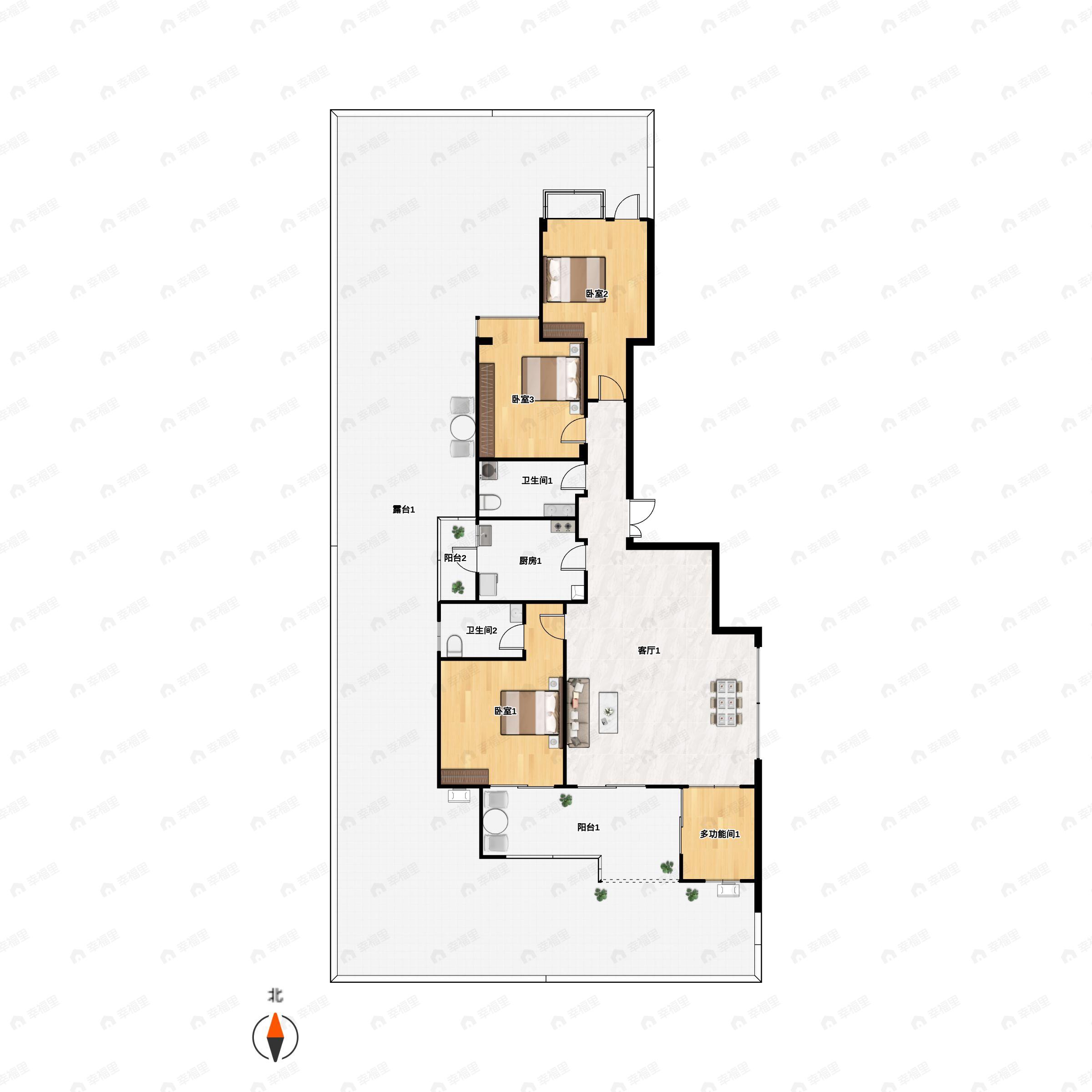 3室1厅2卫建面127平南户型图