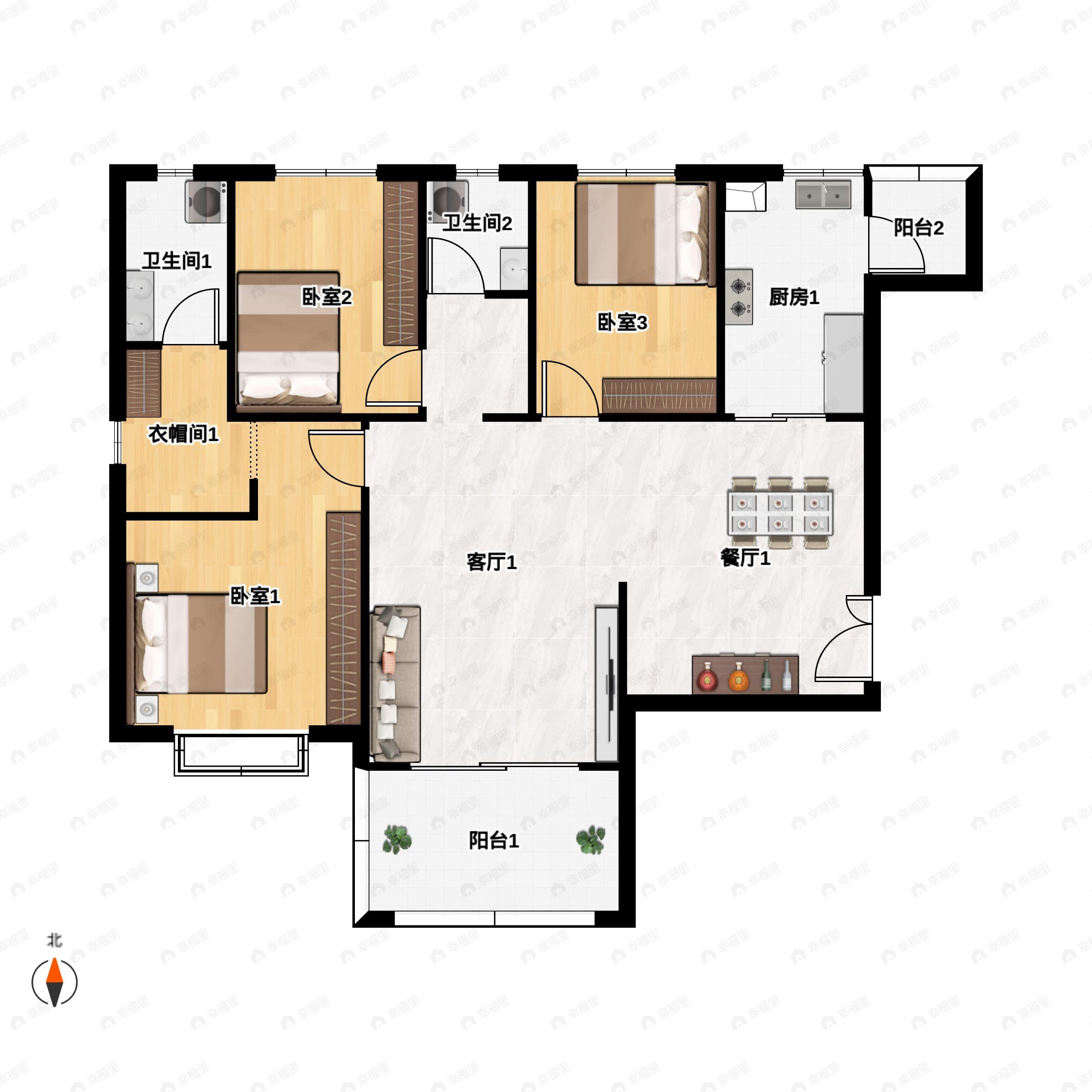 3室2厅2卫建面146平户型图