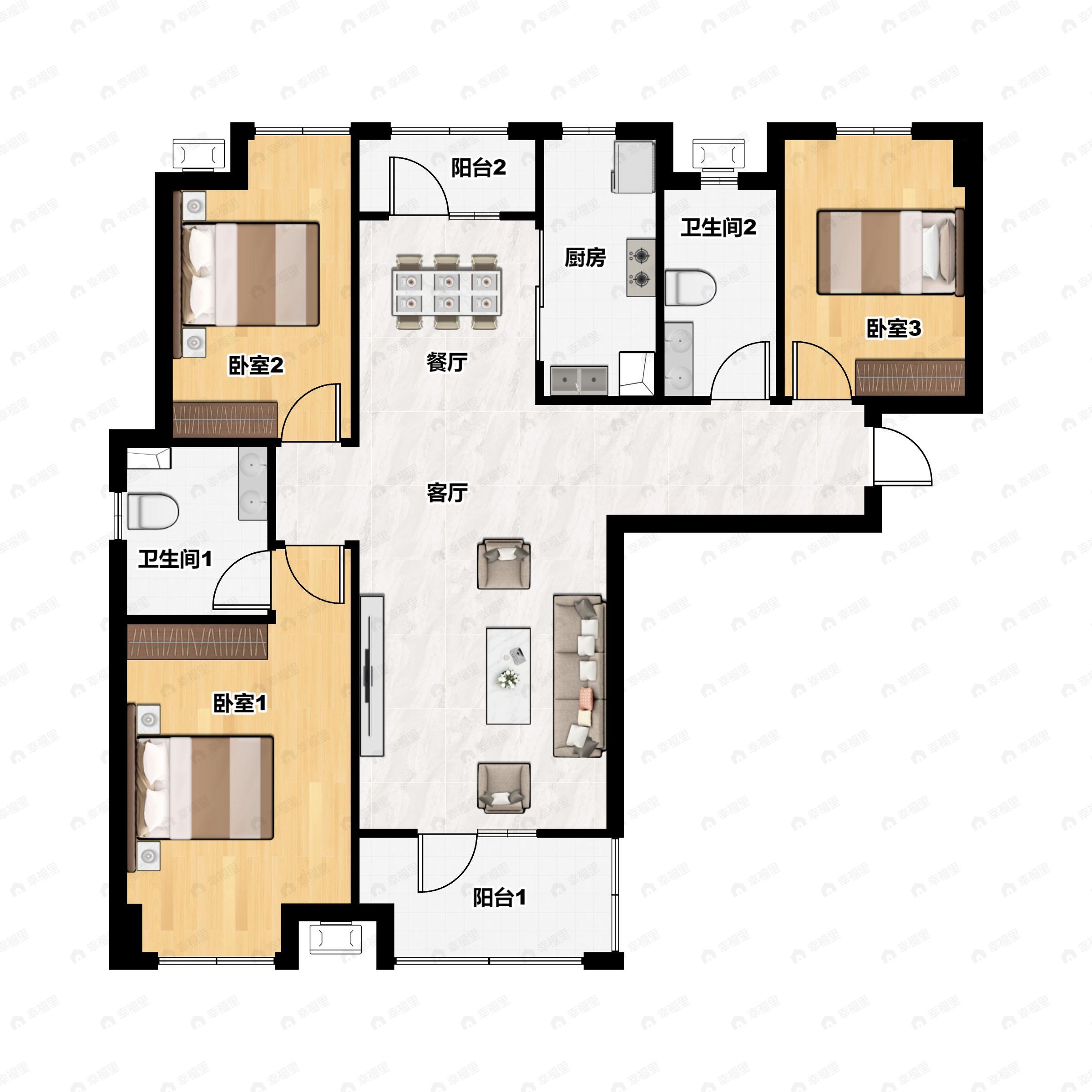 3室2厅2卫建面108平南|北户型图