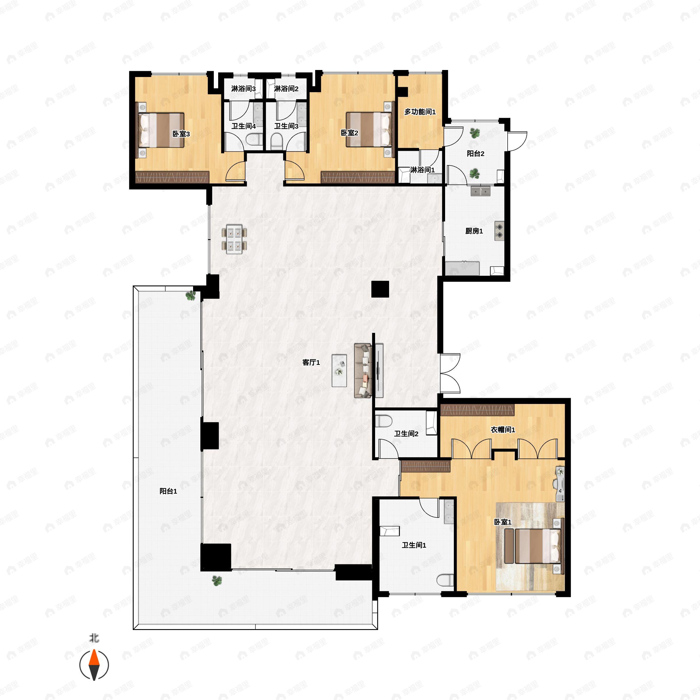3室2厅4卫建面365平南户型图
