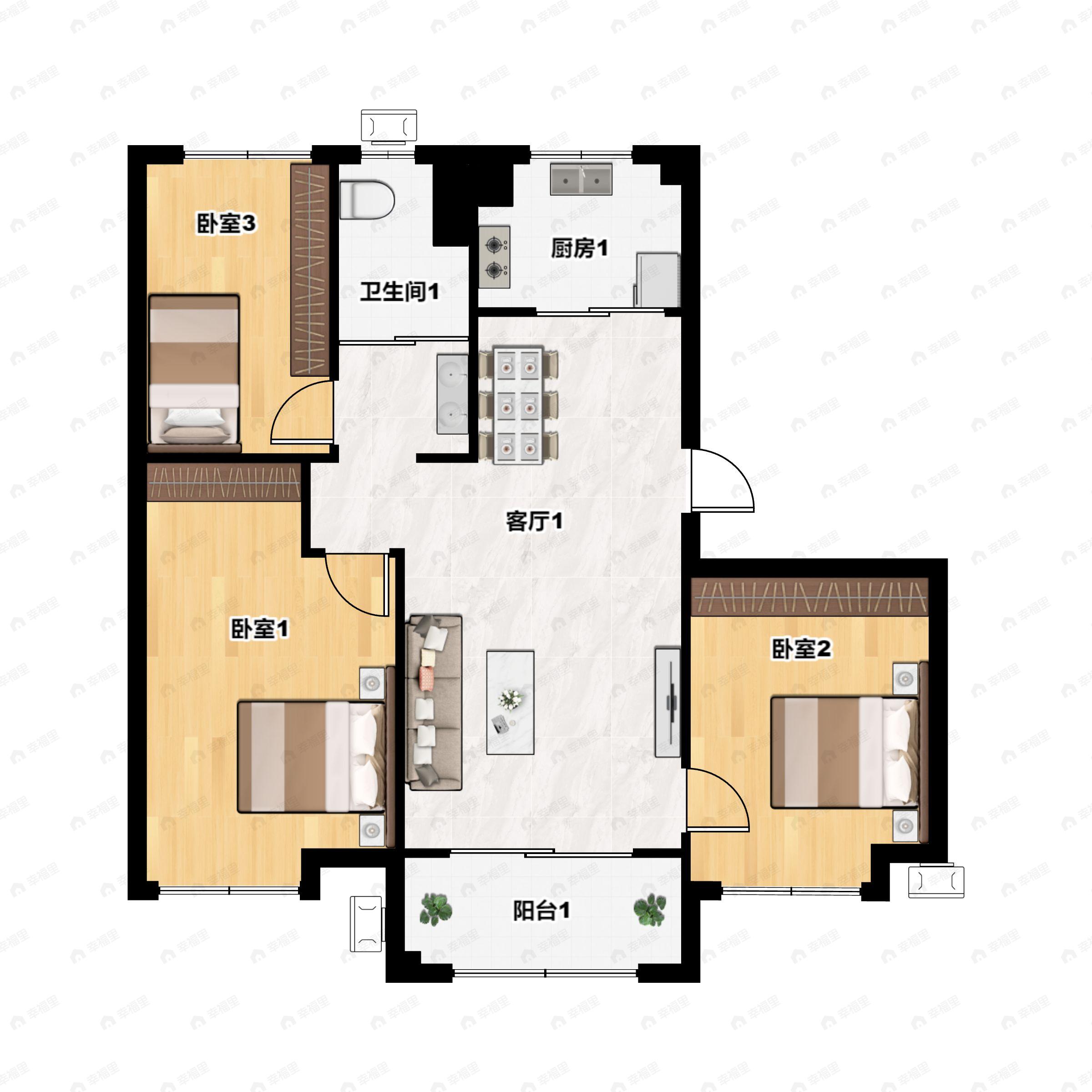 3室2厅1卫建面98平户型图