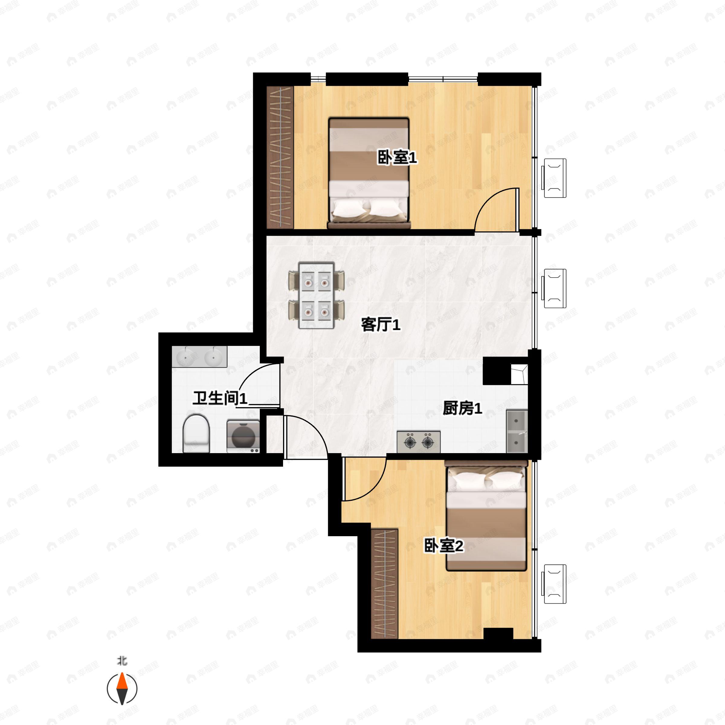 1室1厅1卫建面118m²西户型图