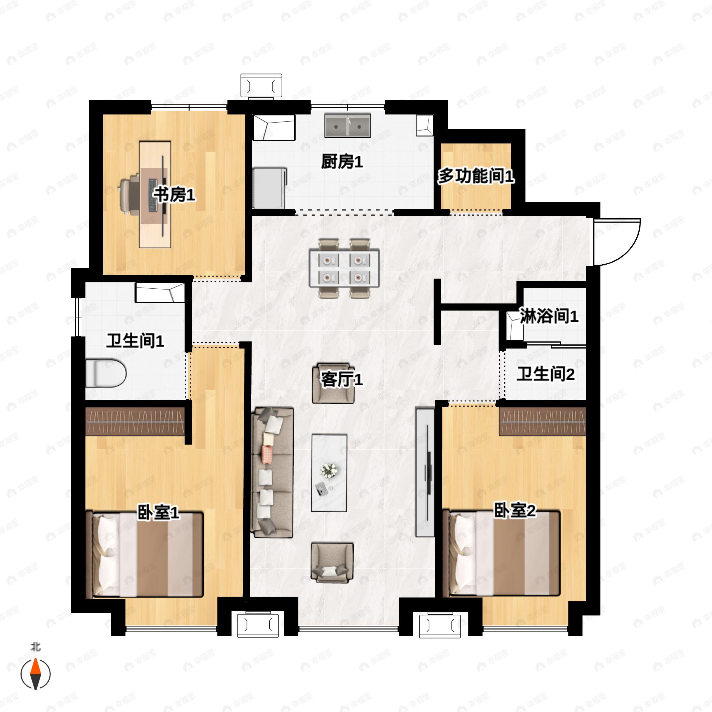 万科大都会3室2厅2卫户型图