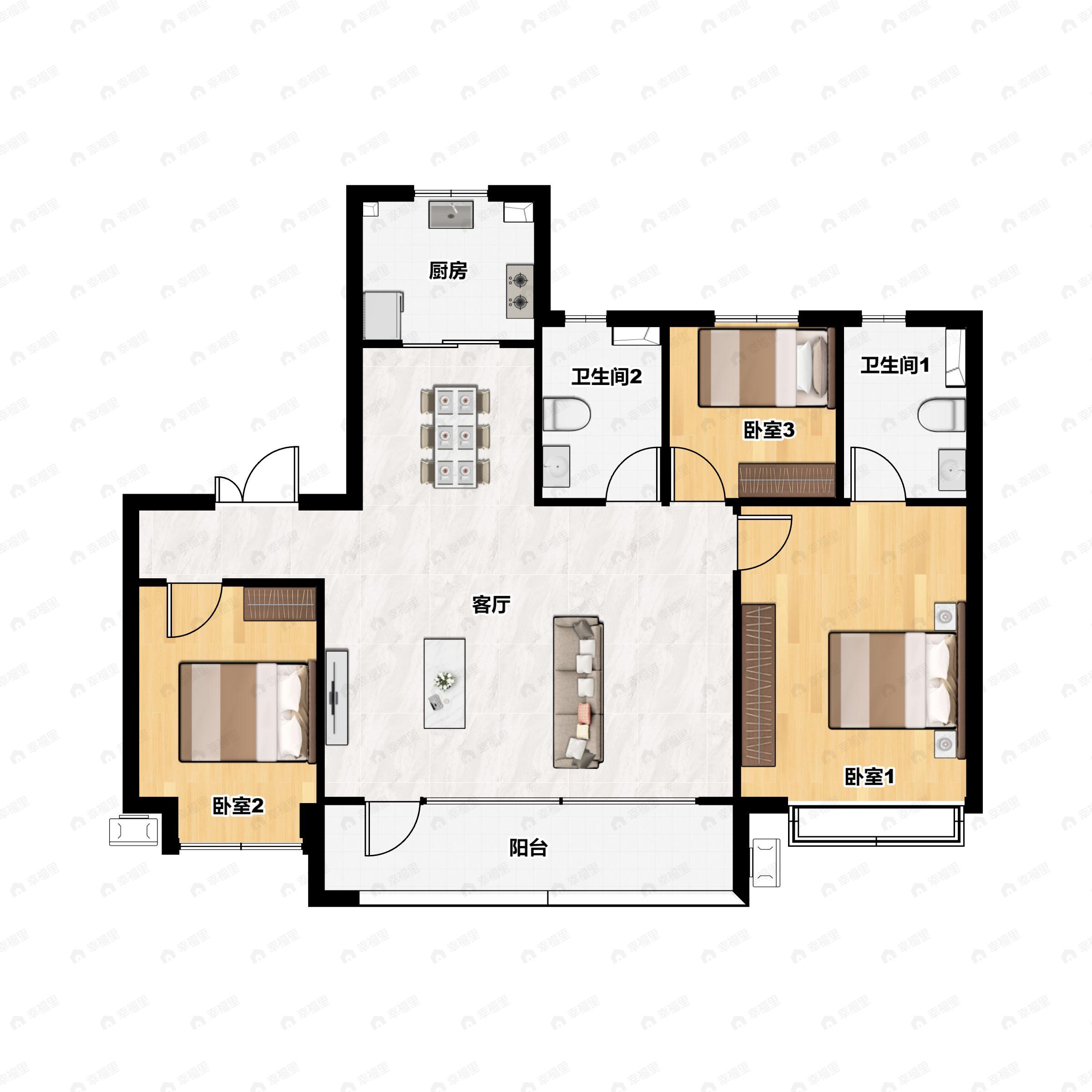 3室2厅2卫建面144平户型图