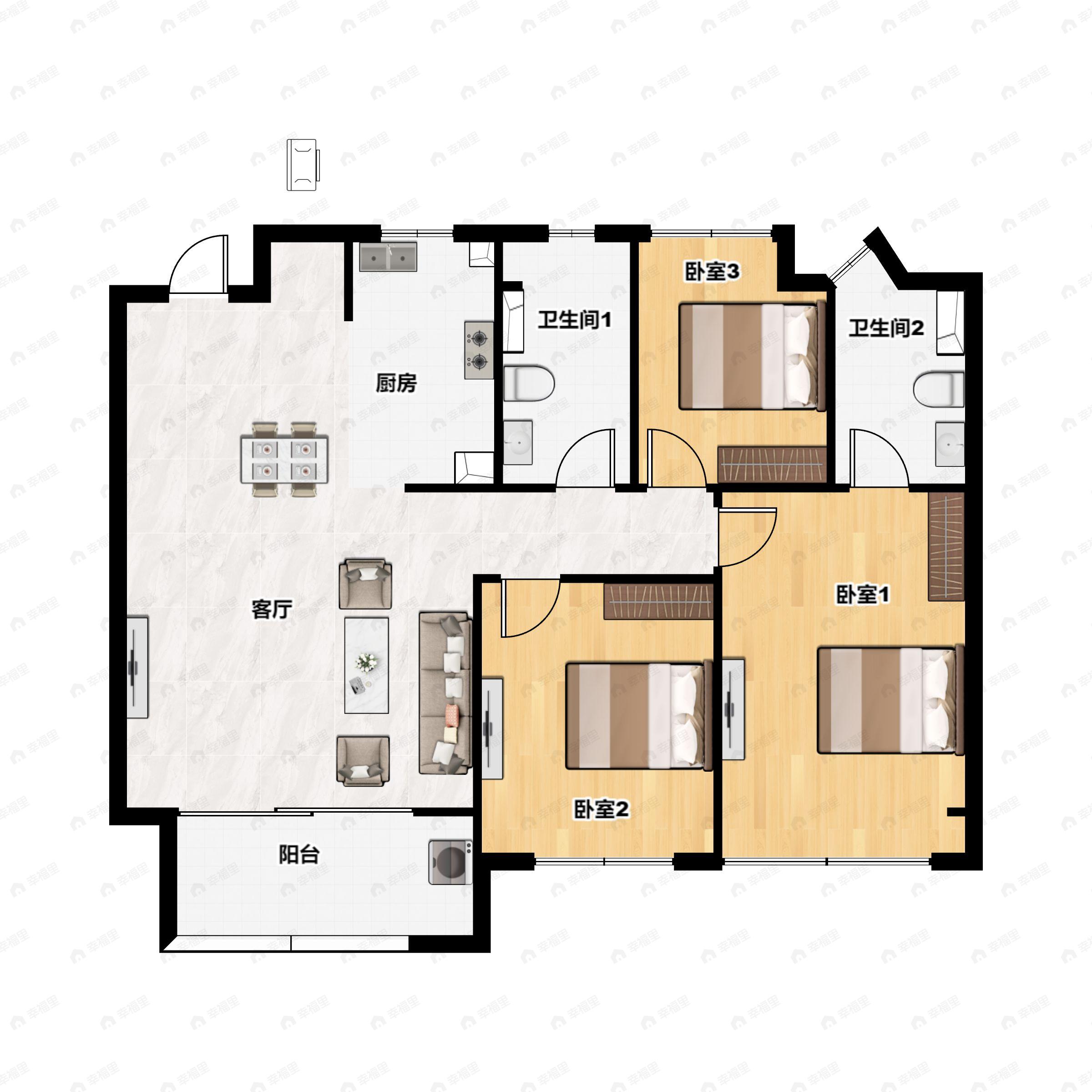 3室2厅2卫建面99平户型图
